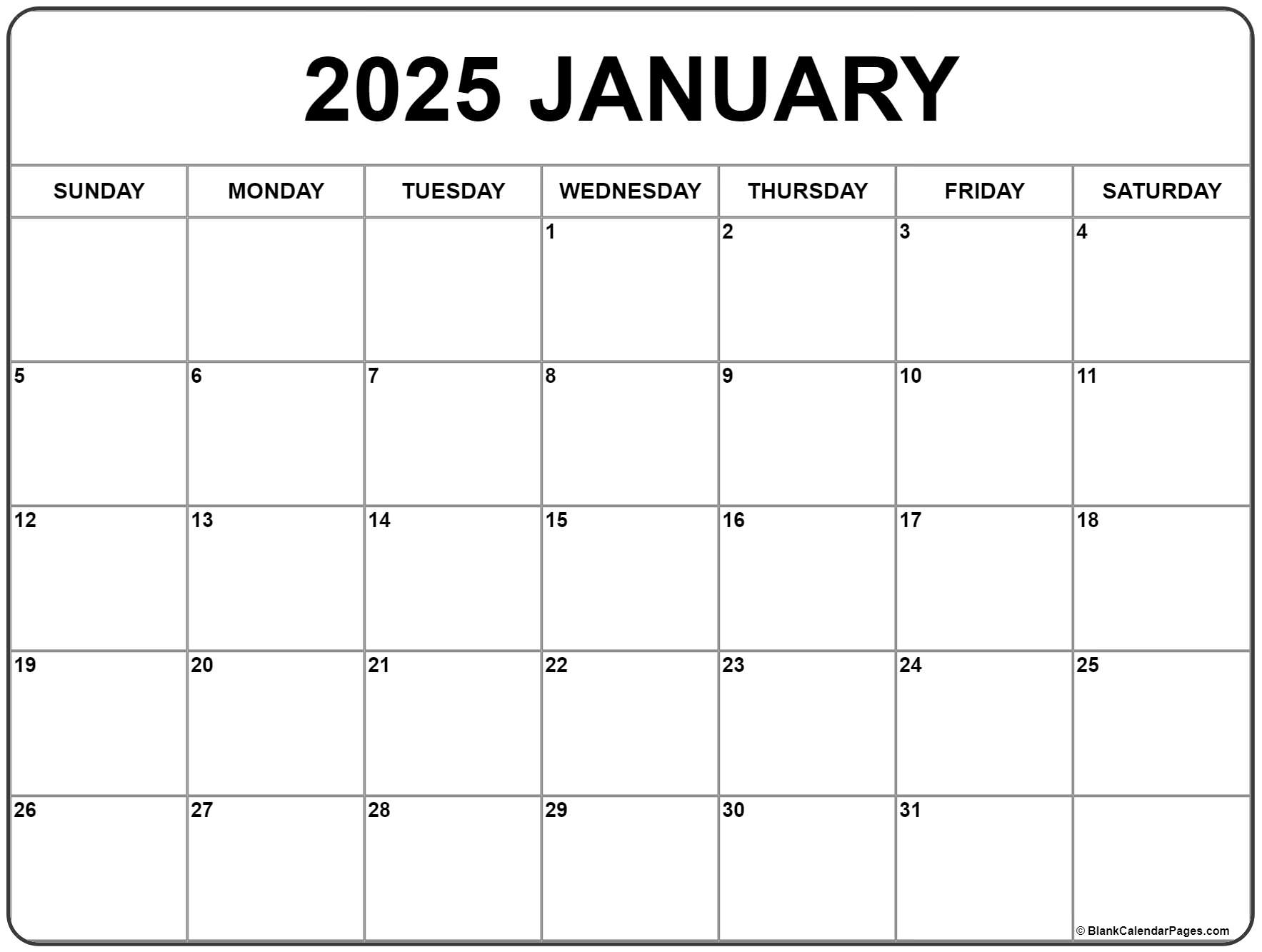 Free Printable Monthly Calendar January 2025