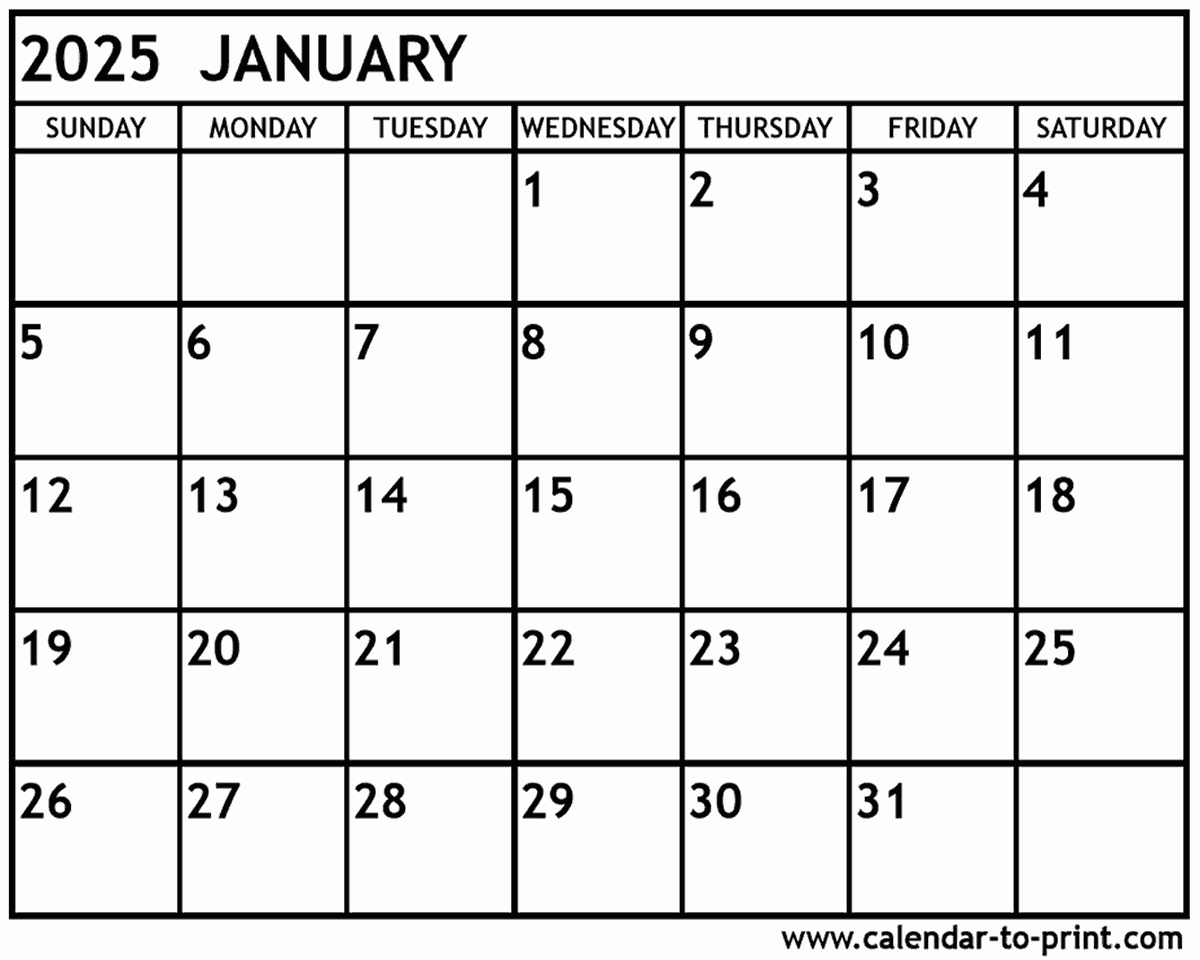 calendar january 2025 printable