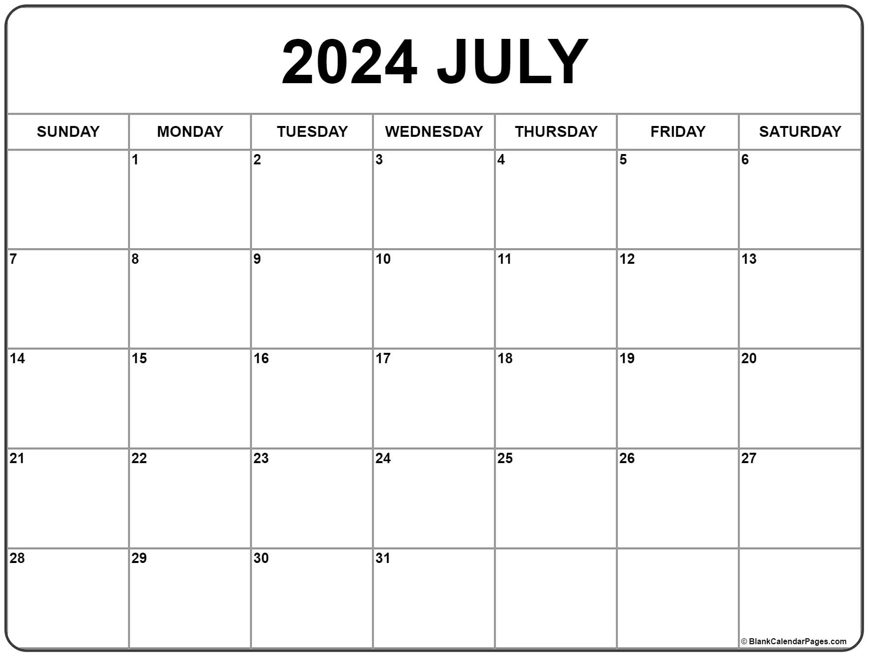 July 2024 Calendar Printable Pdf