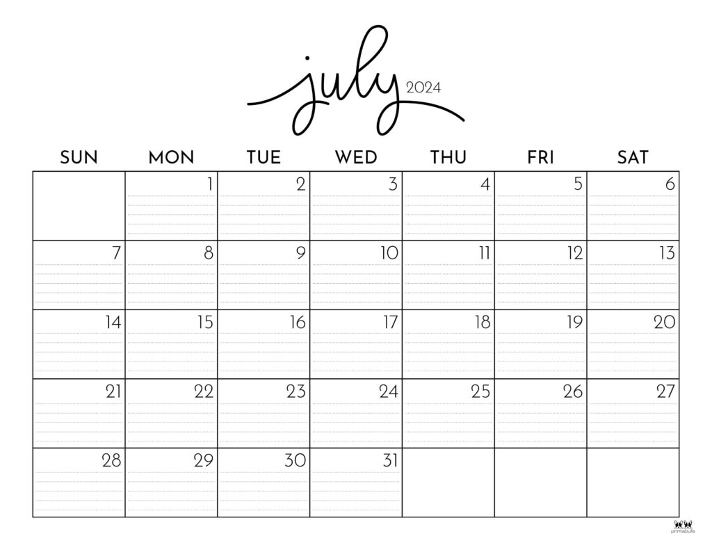 July 2024 Calendars 50 FREE Printables Printabulls