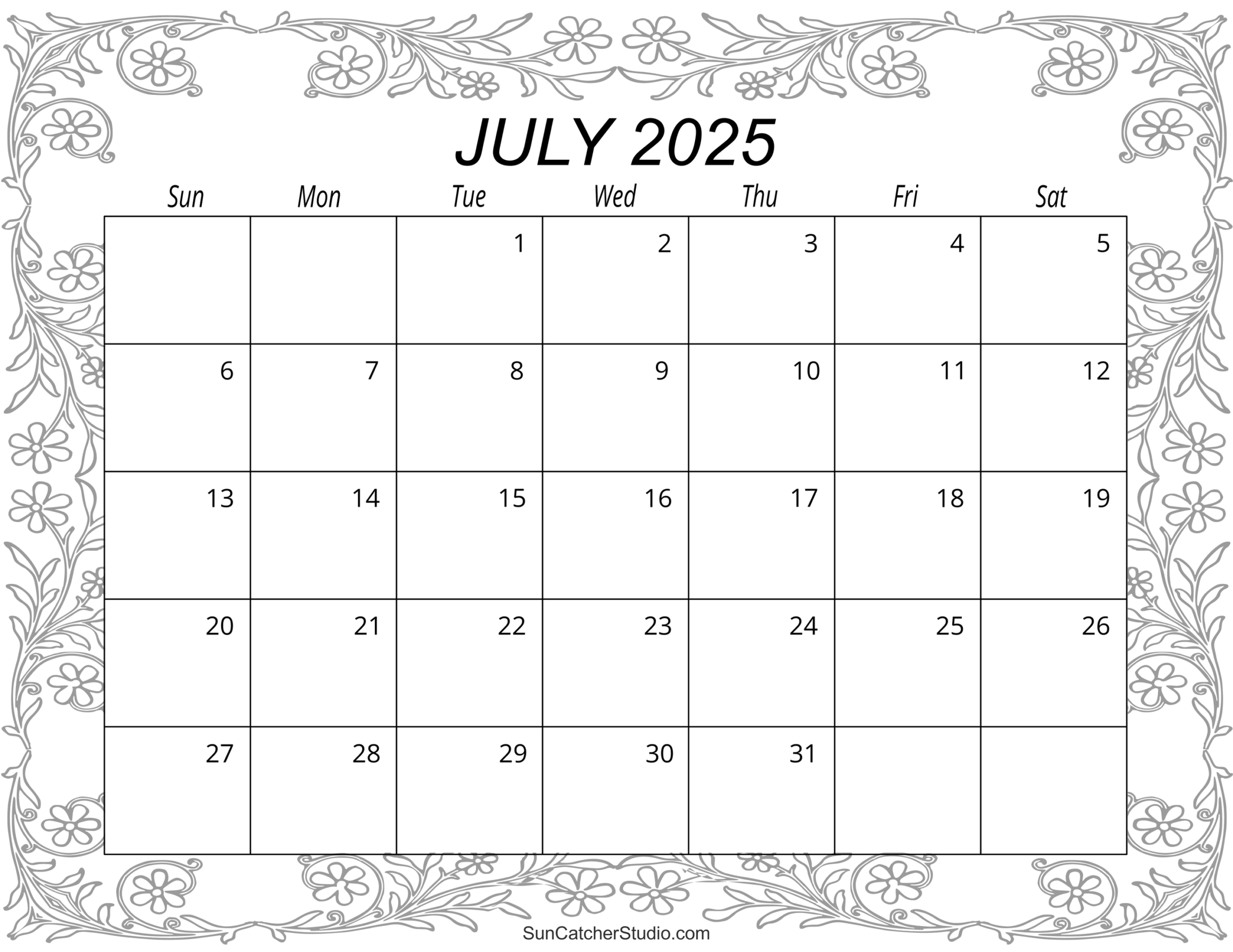 free printable july calendar