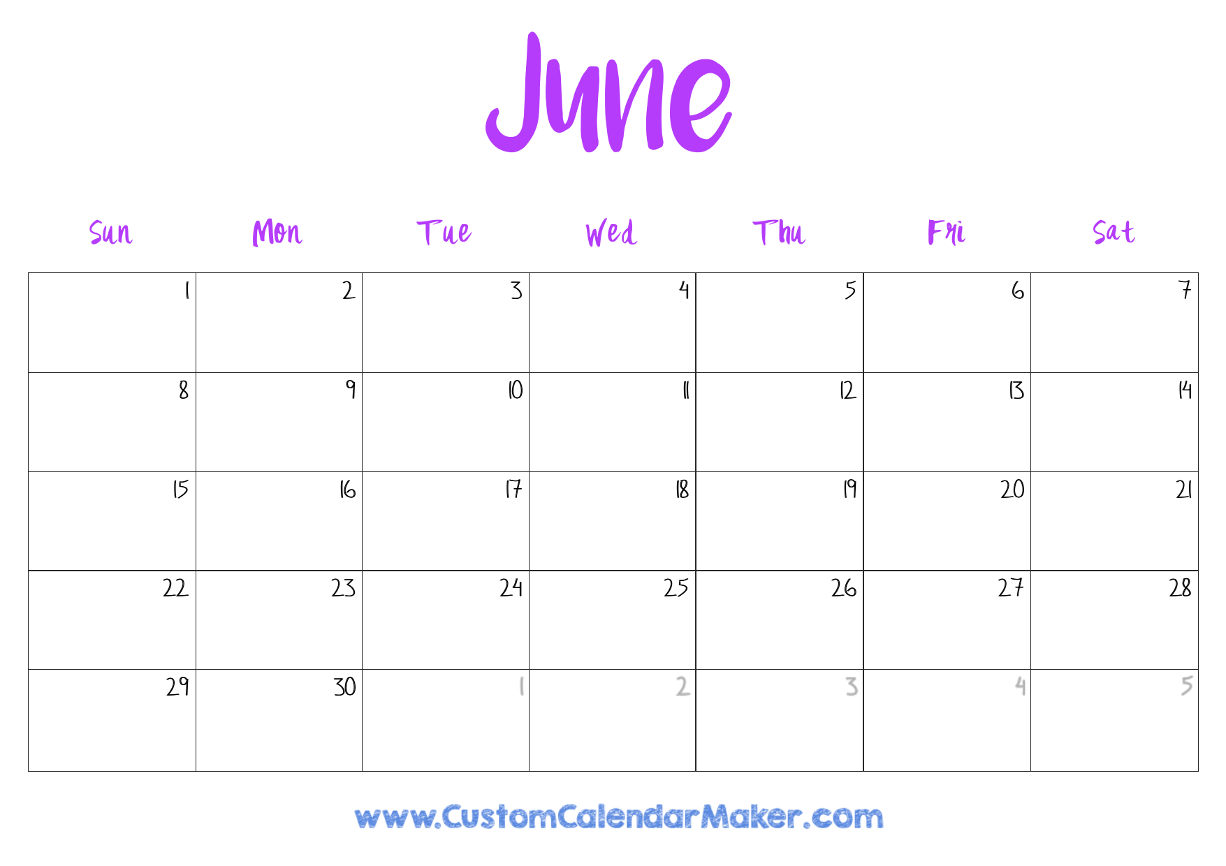 color 2025 june calendar planner printable