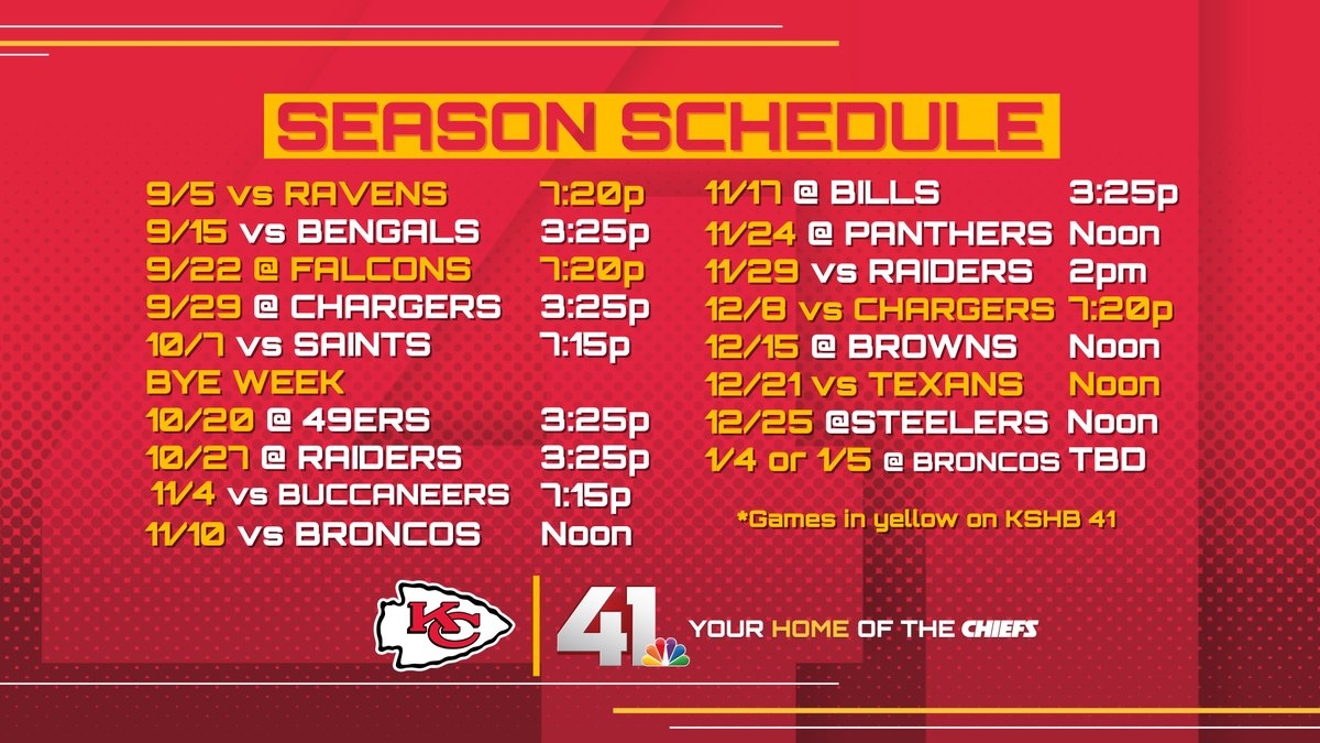 KSHB 41 News On X The NFL Released The Full 2024 League Schedule Wednesday Night Four Of Which Will Be On KSHB 41 News Read More About The Schedule Https t co 27YhrNnxrE Https t co gnU9dGyefq 