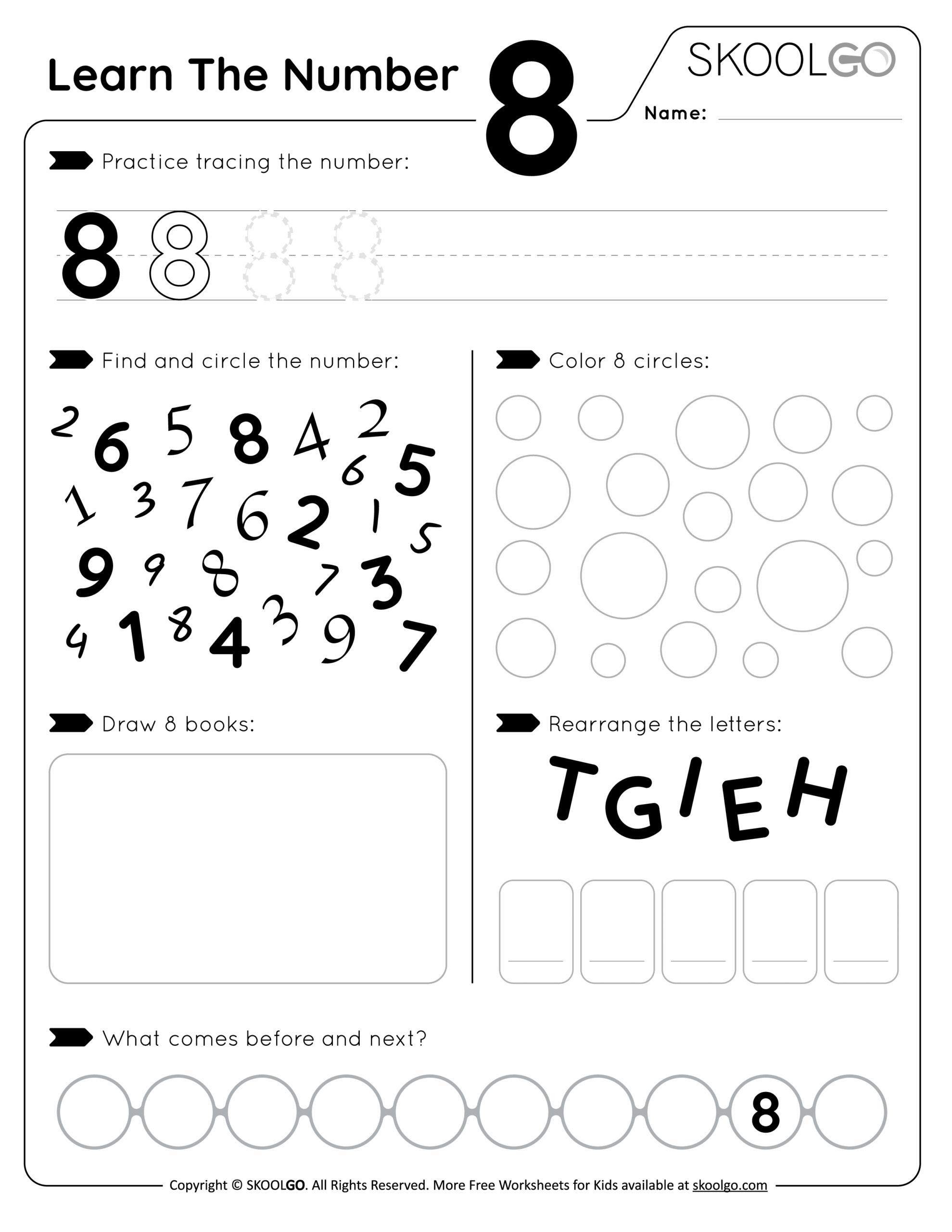 Learn The Number 8 Free Worksheet For Kids SKOOLGO