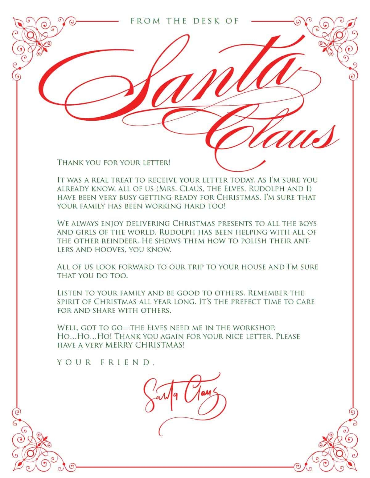 free printable santa letter