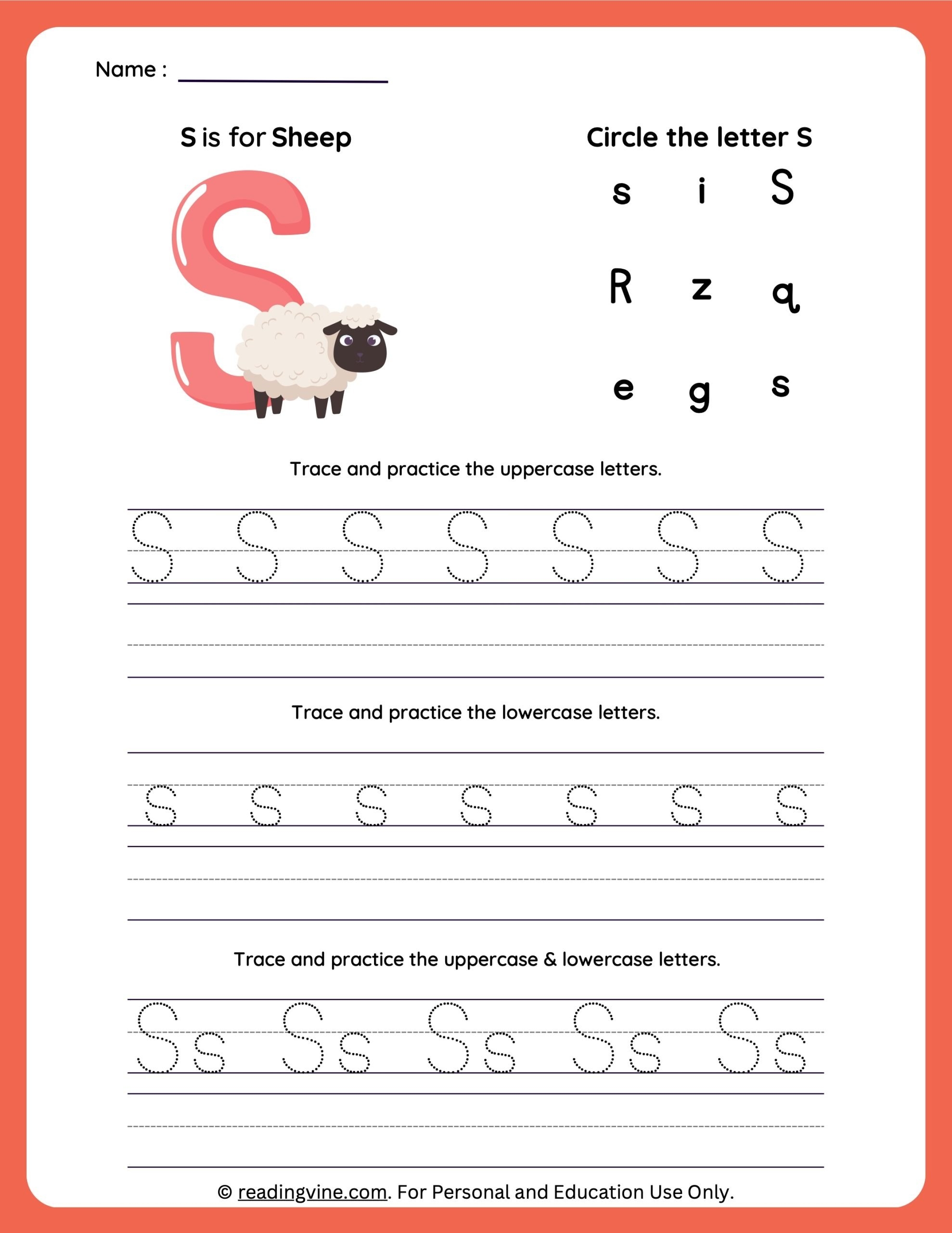 Letter S Tracing Worksheets Preschool