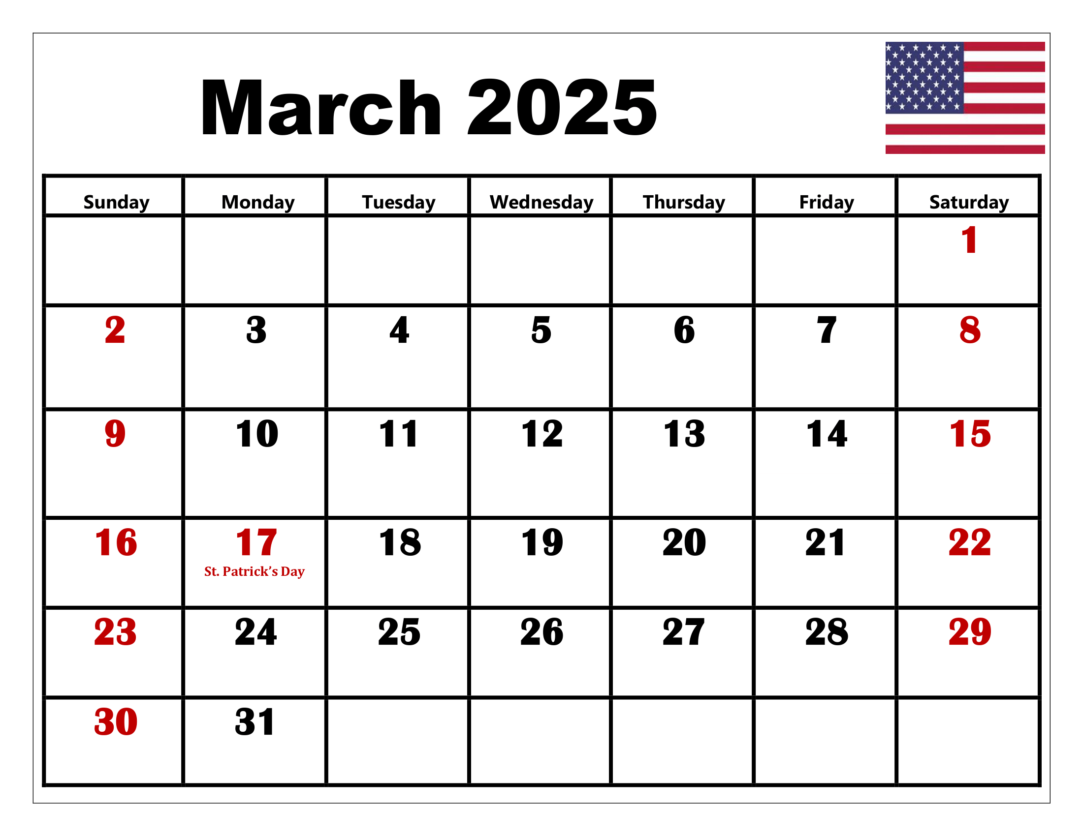 Printable Calendar March 2025 With Holidays