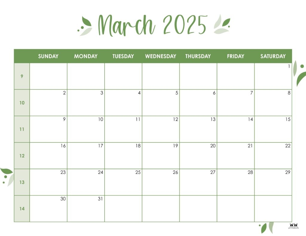 printable monthly calendar march 2025 with holidays