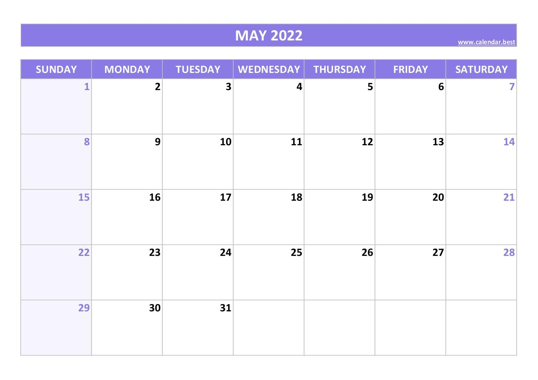 May 2022 Calendar Calendar best
