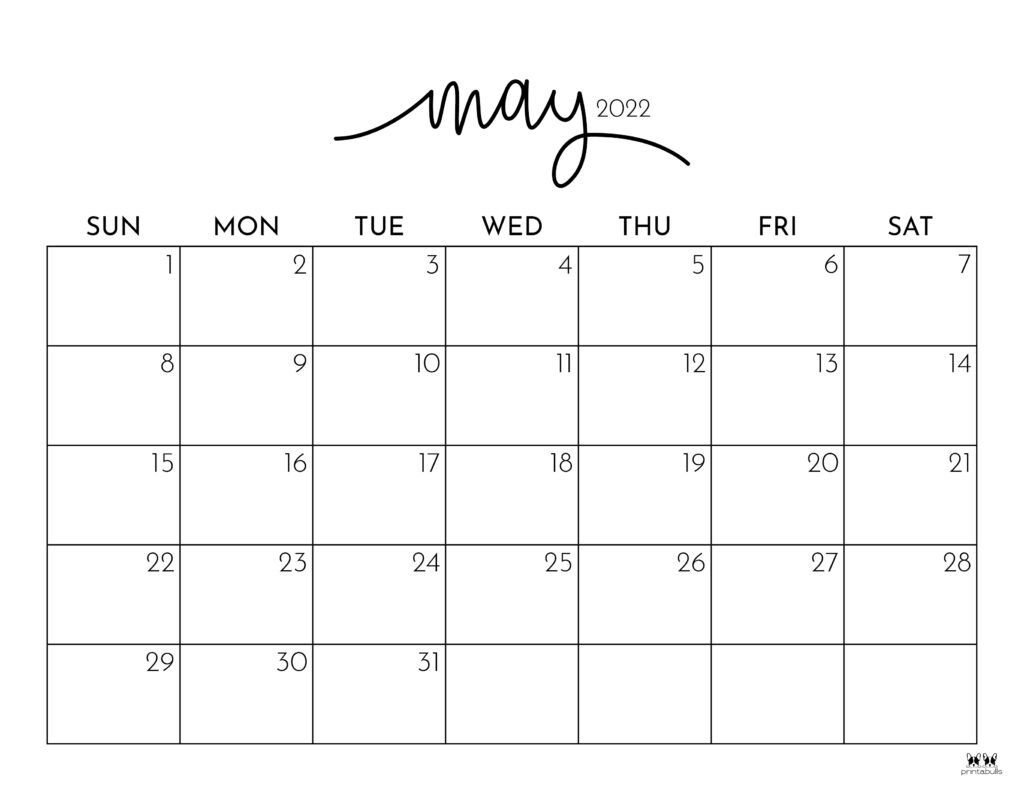 May 2022 Calendars 25 FREE Printable Calendars Printabulls