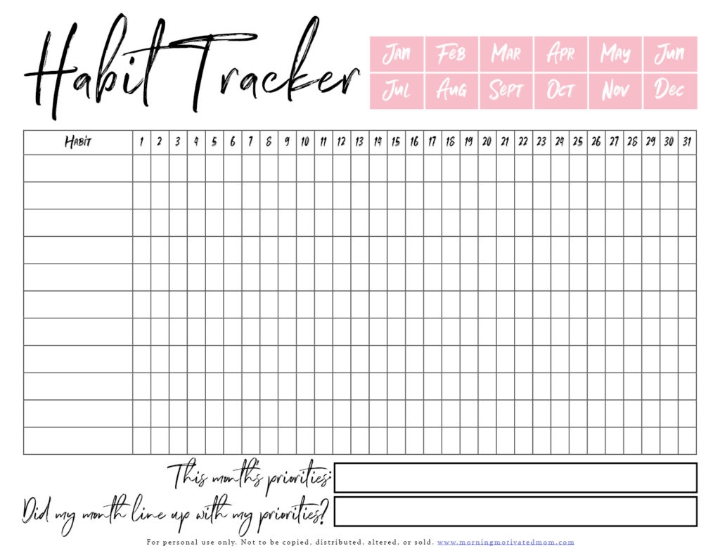 Monthly Habit Tracker Printable Morning Motivated Mom