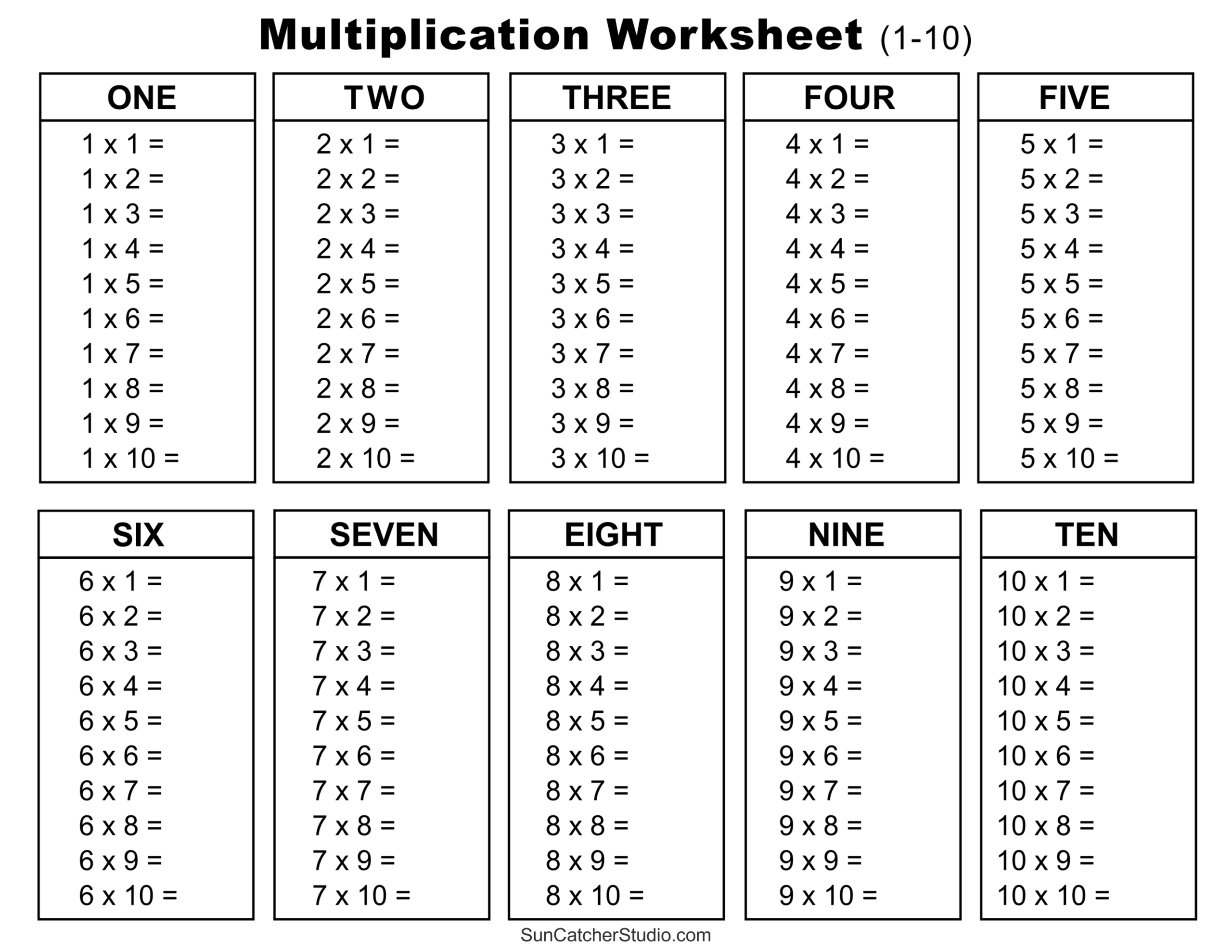 multiplication table printable chart