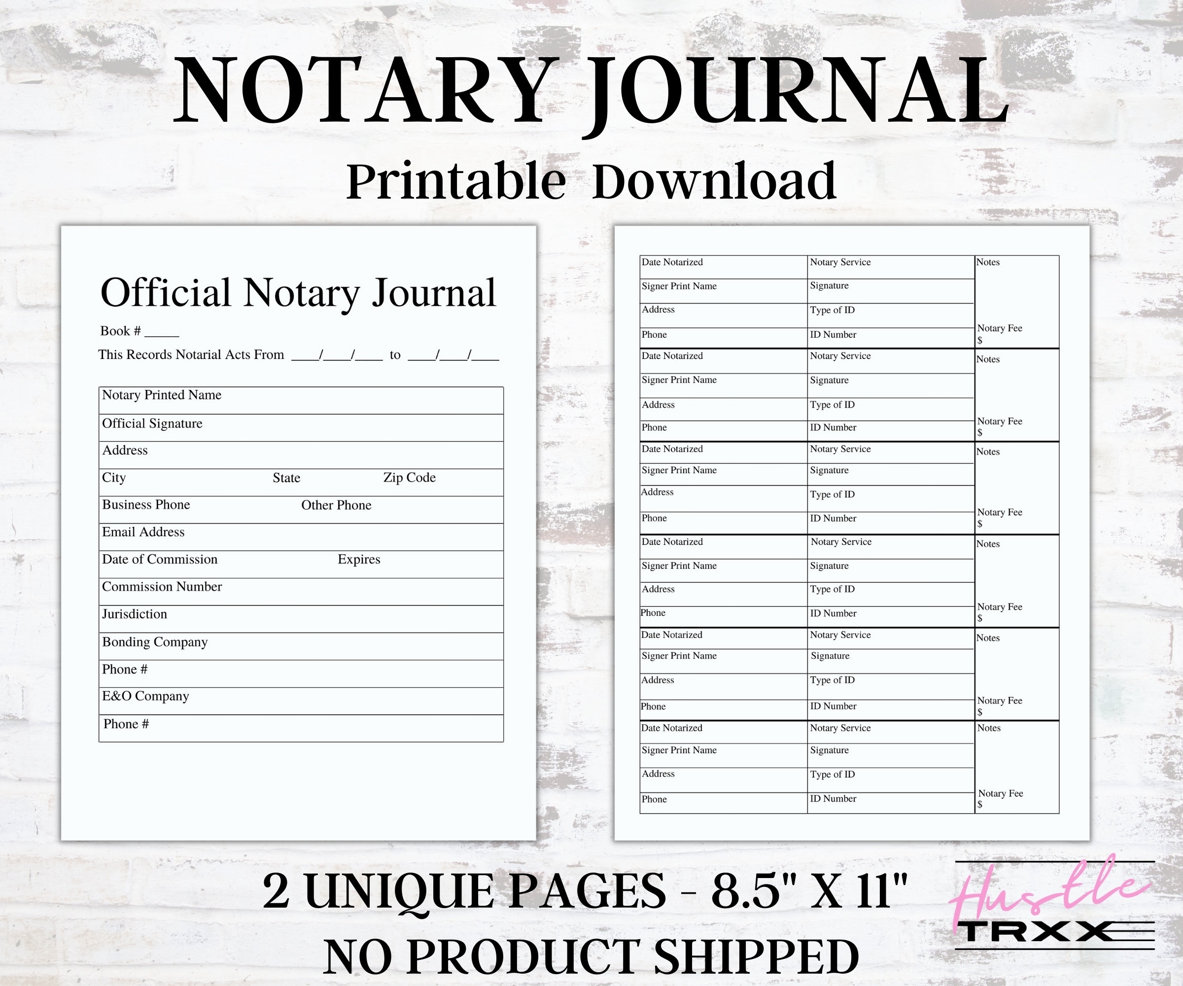 Notary Journal Notary Public Signing Agent Notary Supplies Printable Template Record Log Book Instant Download Etsy