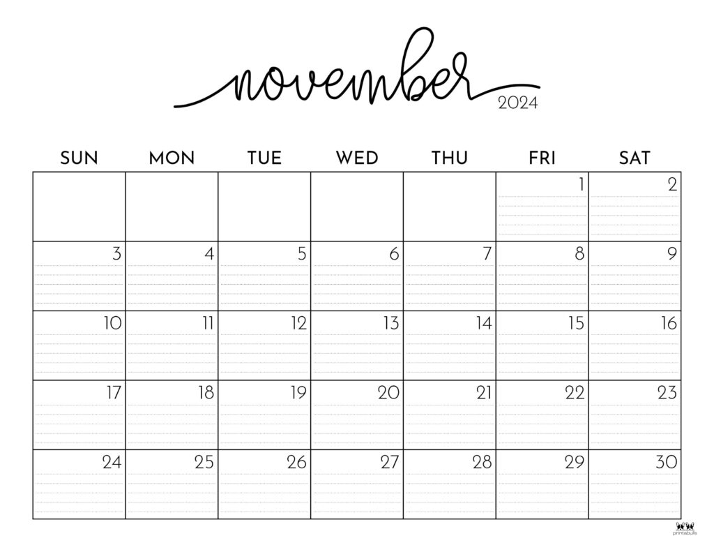 November 2024 Calendars 50 FREE Printables Printabulls
