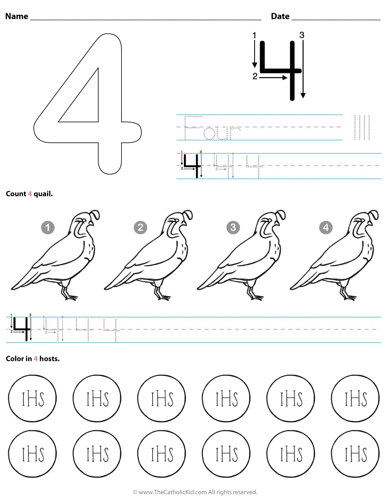 number 4 worksheet for preschool
