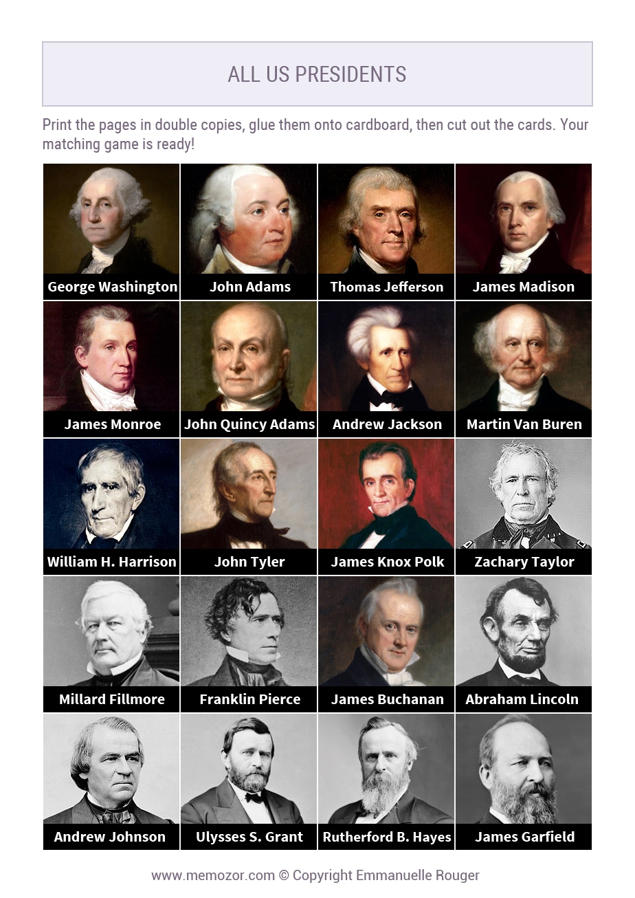 Numbered Cards Of The US Presidents Print For Free Memozor