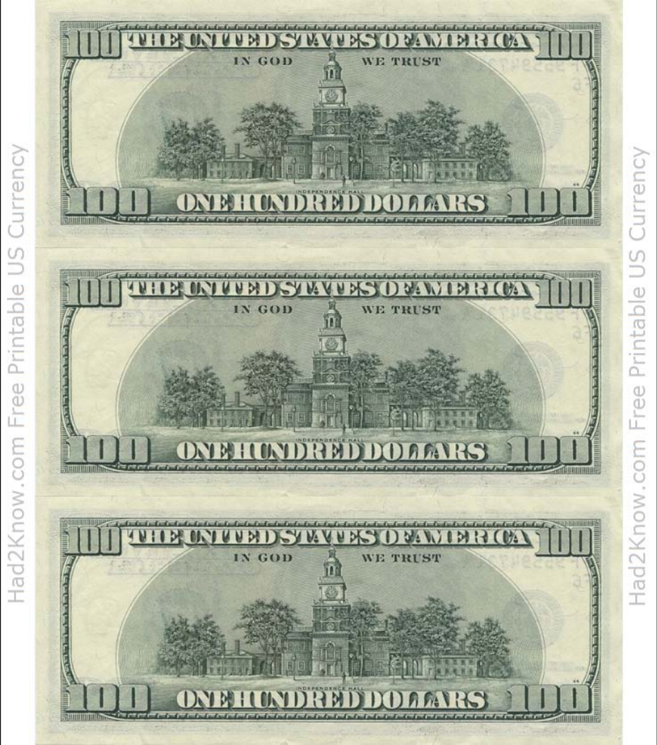 One Hundred Dollar Bill Template Back Download Printable PDF Templateroller