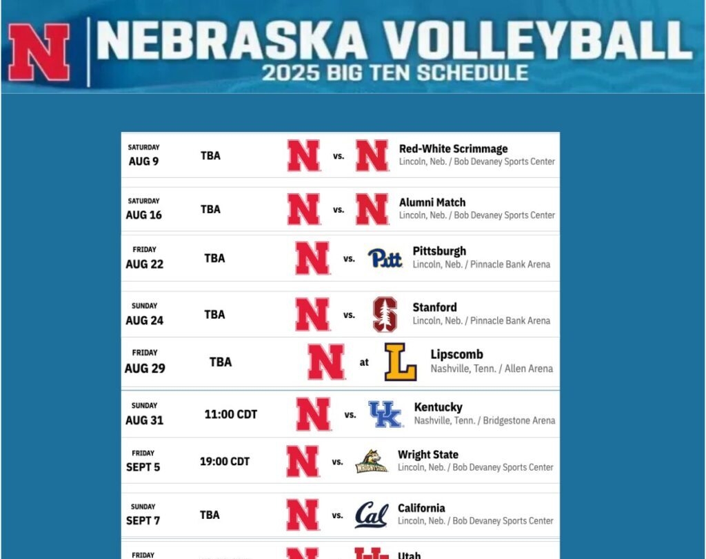nebraska volleyball schedule 2024 printable