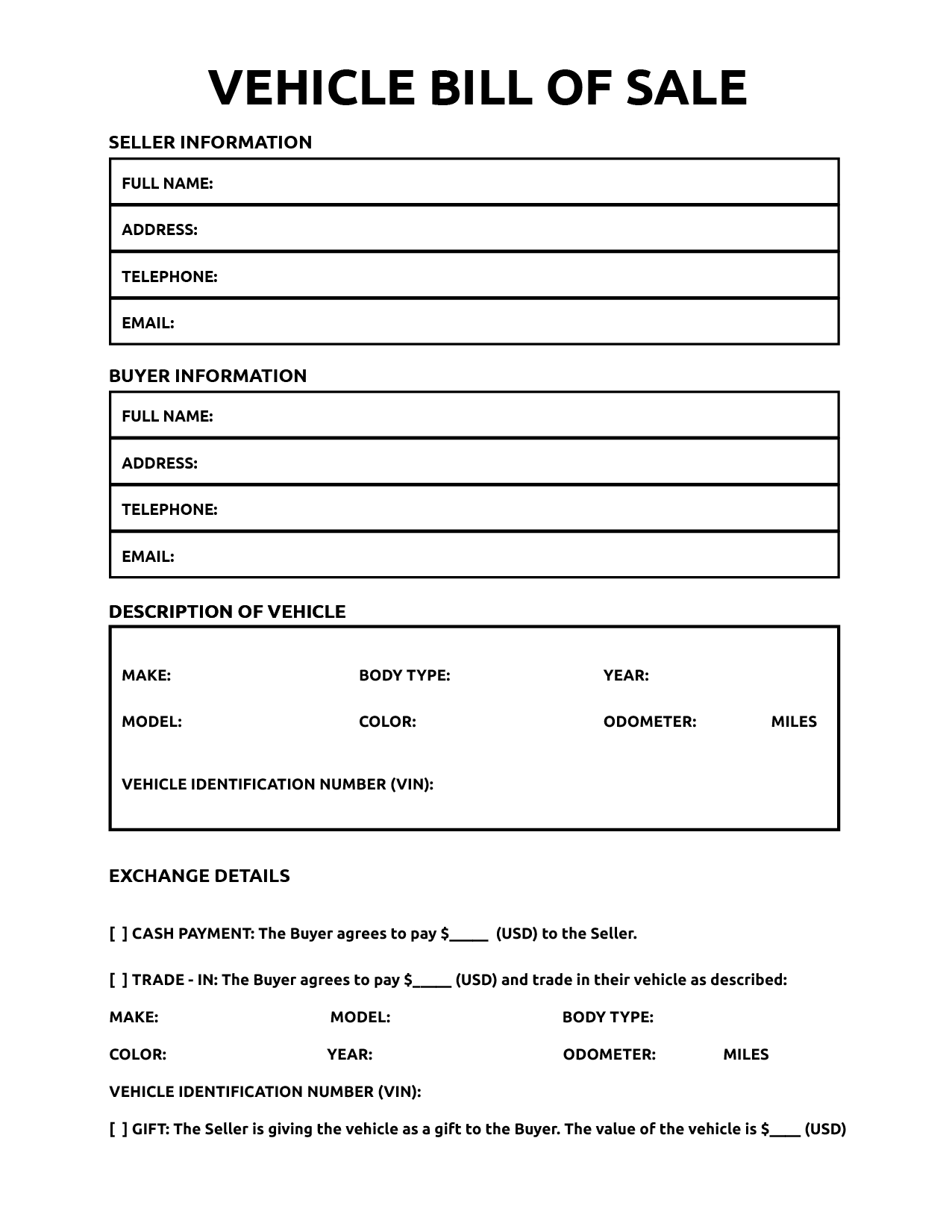 bill of sale free printable