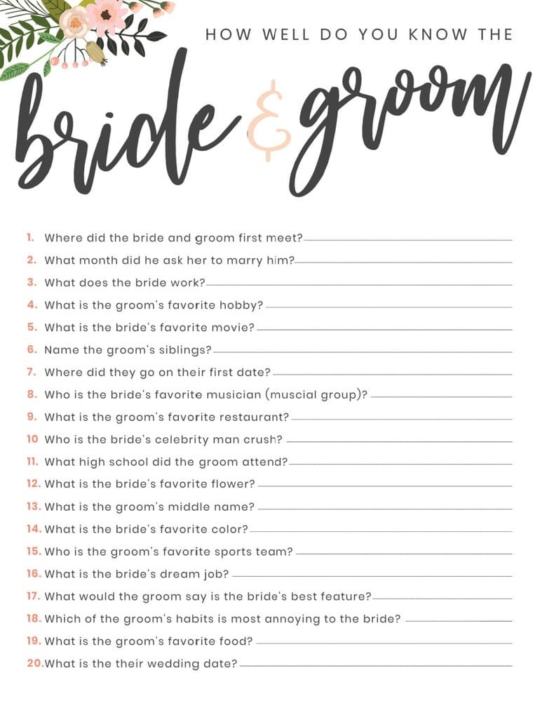 couples shower games printable
