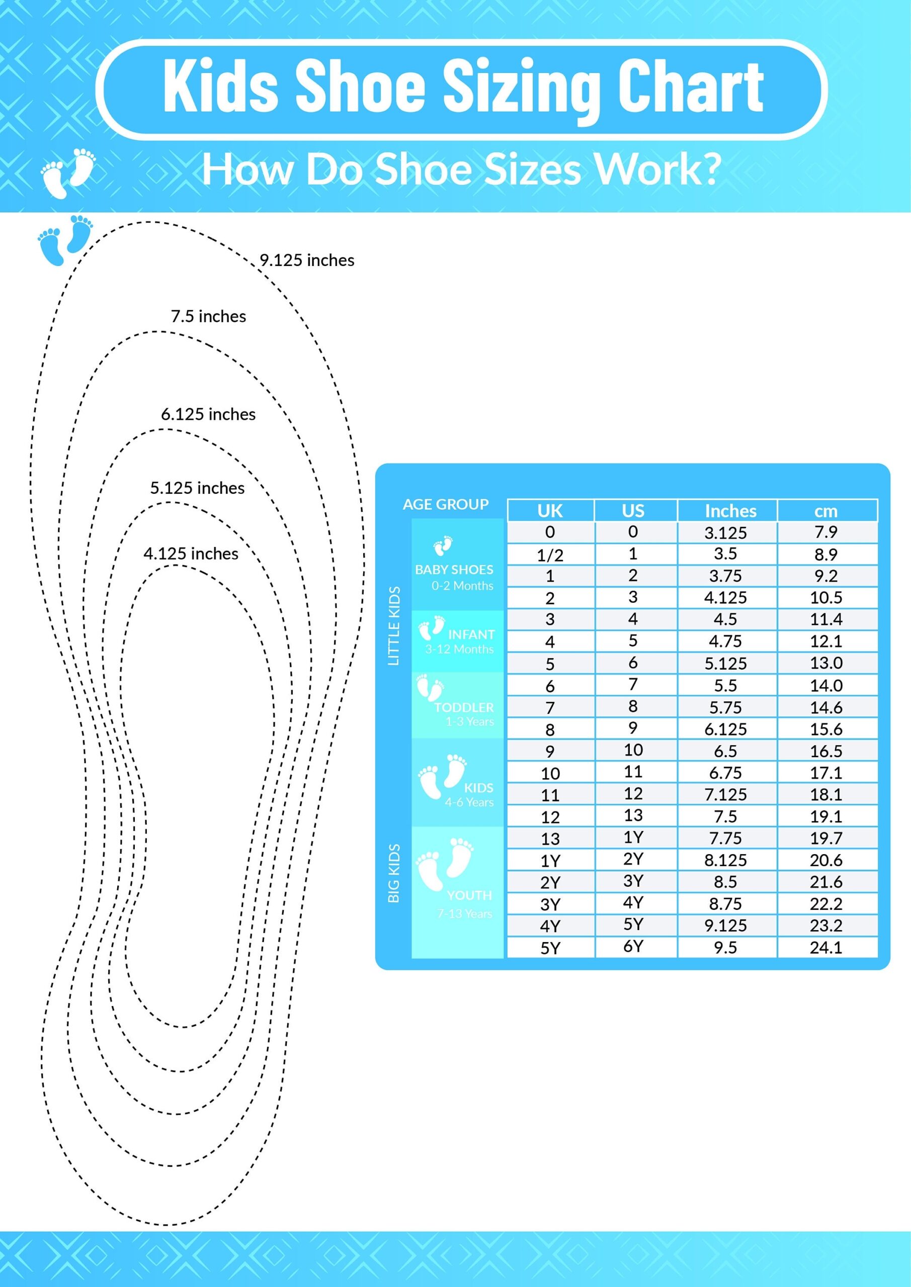 Printable Foot Size Conversion Babies Good Foot Size Store Sale