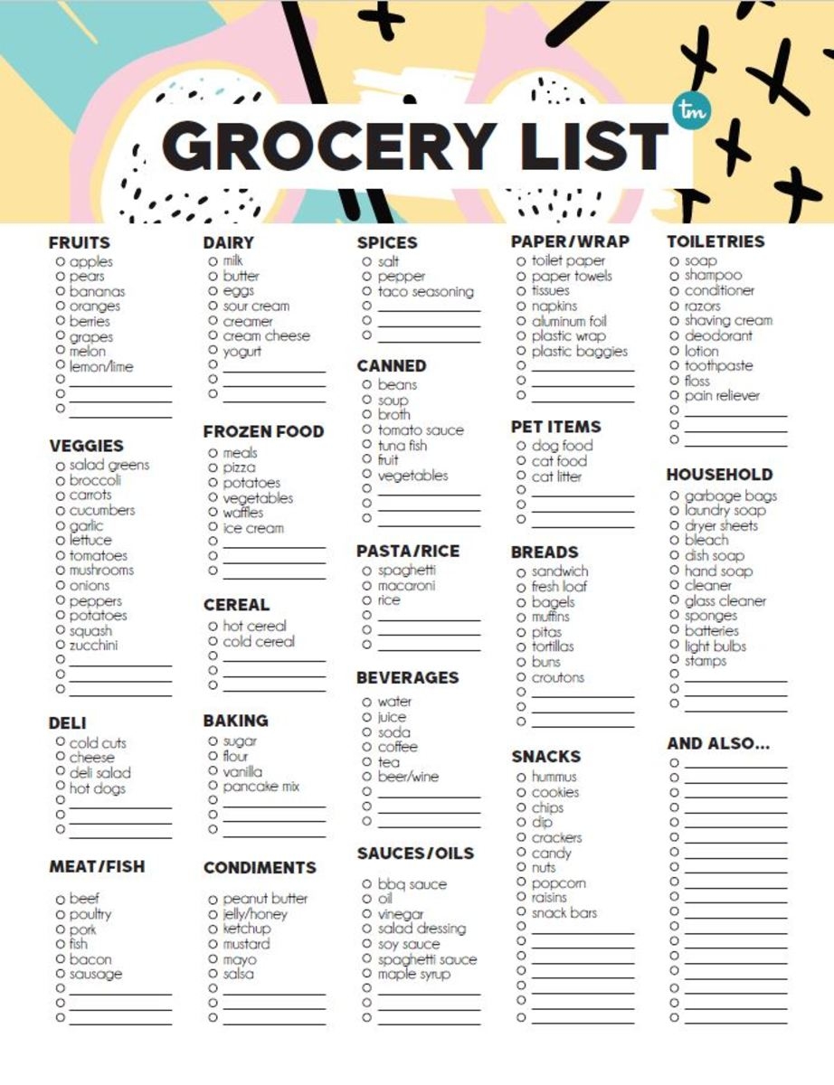 printable grocery shopping list