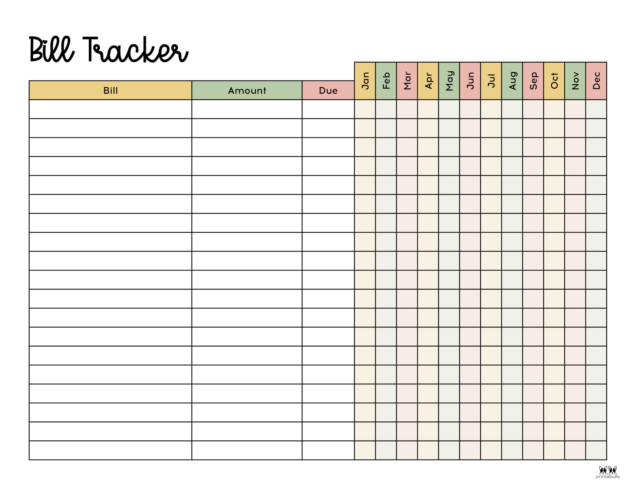 free printable monthly bill payment log
