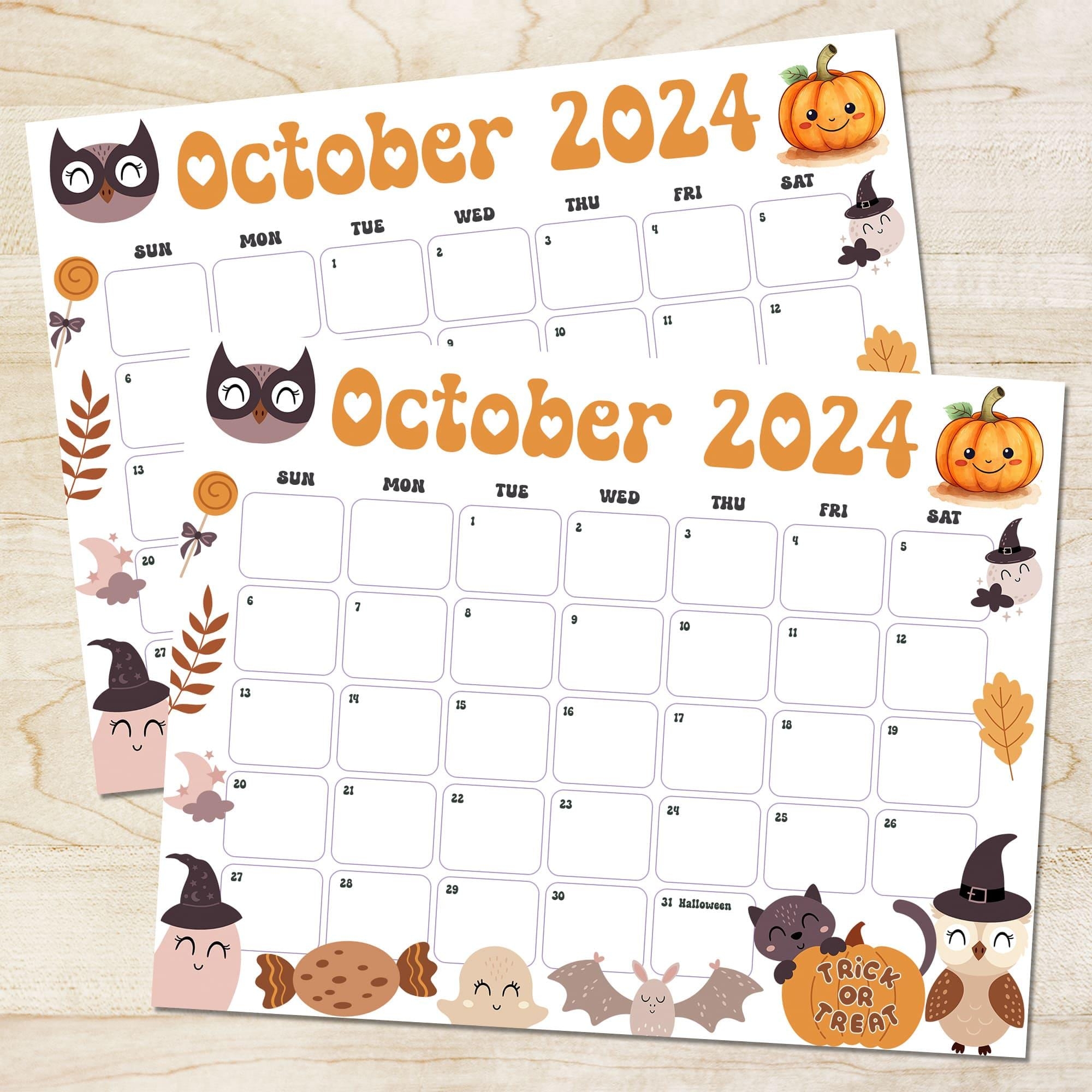 Printable Retro Halloween 2024 Calendar For October Etsy