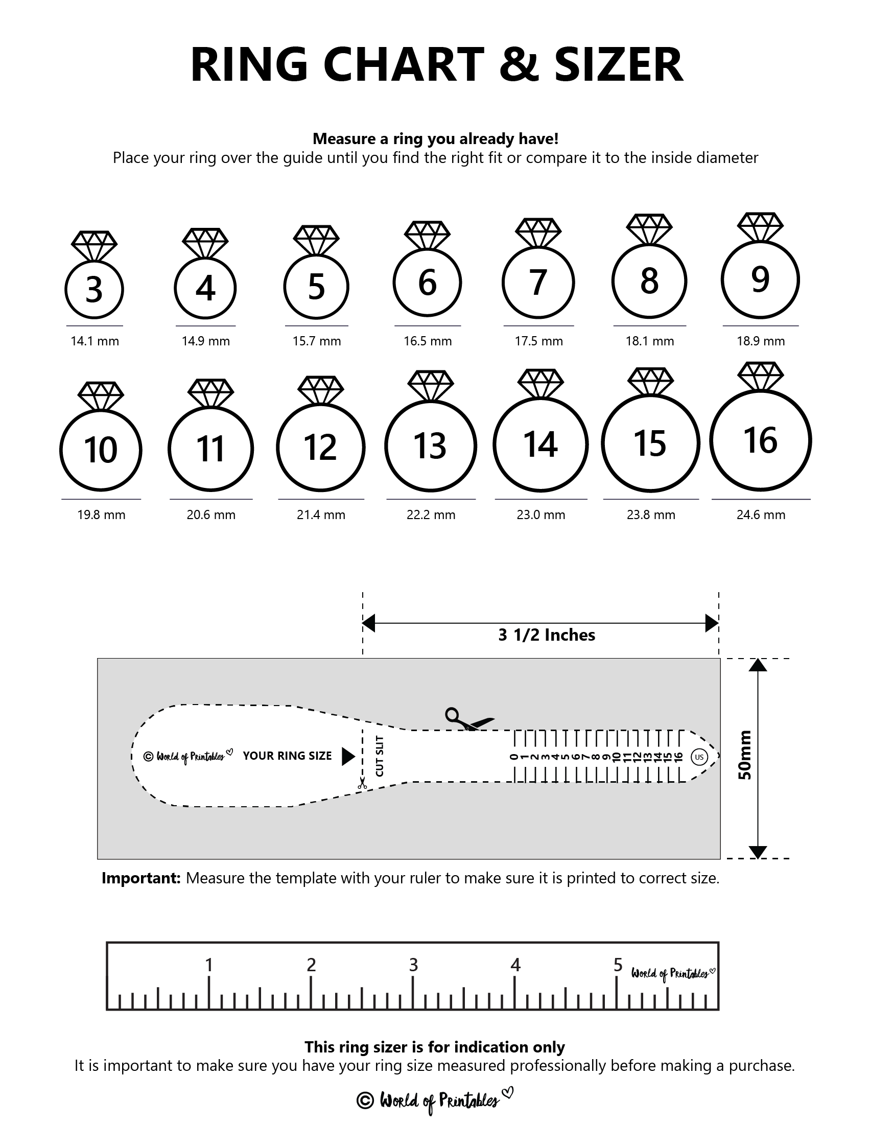Ring Size Chart Printable Ring Sizer