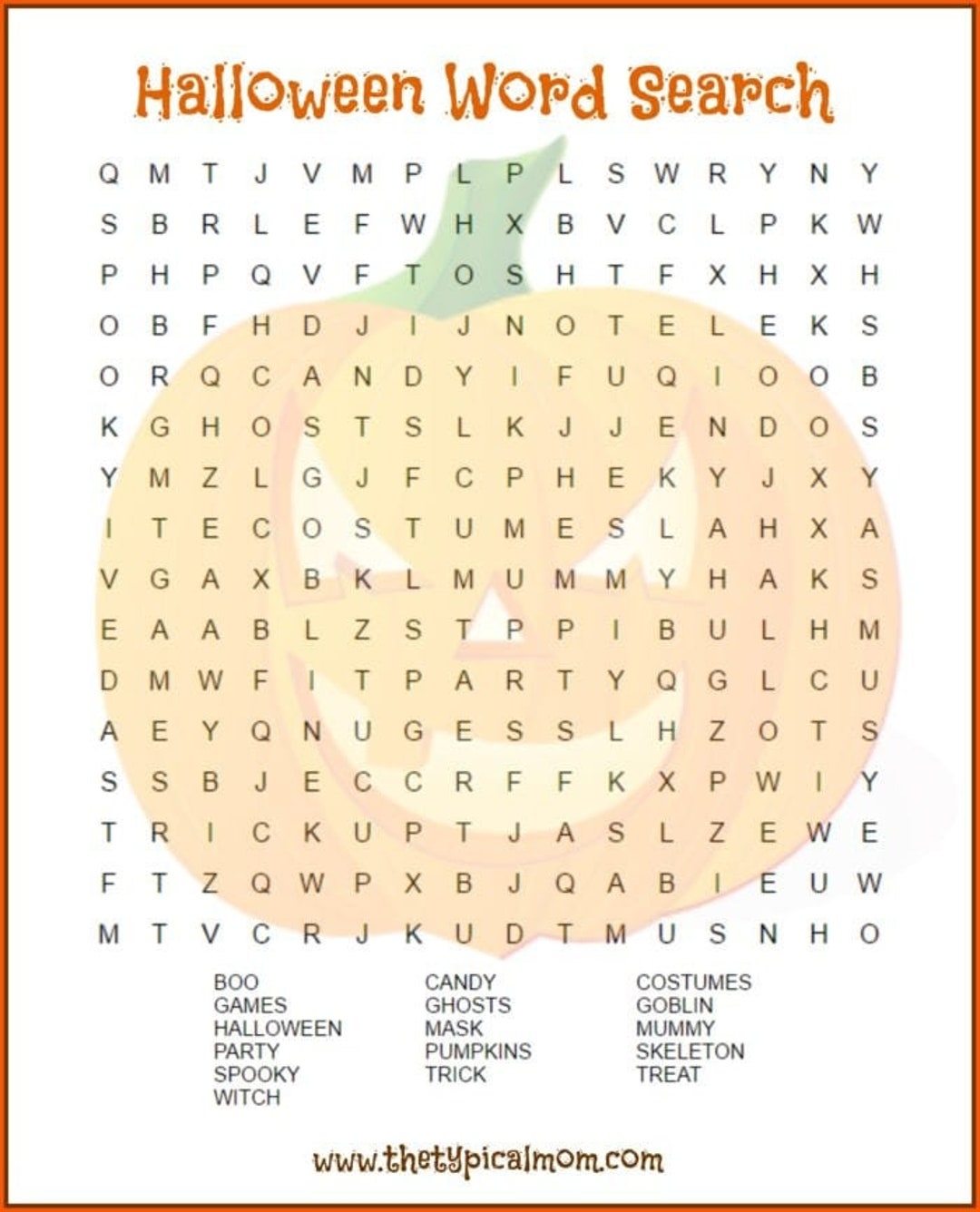 Halloween Word Search Printable