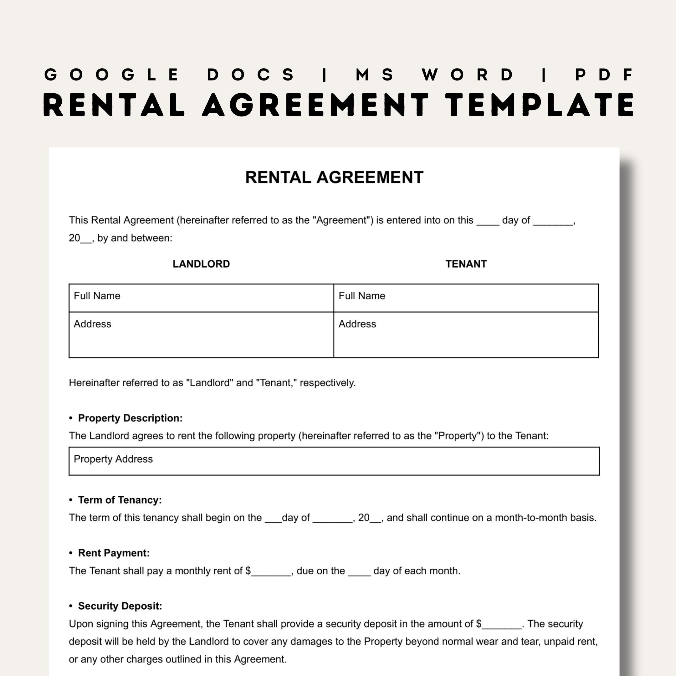 free printable basic rental agreement fillable