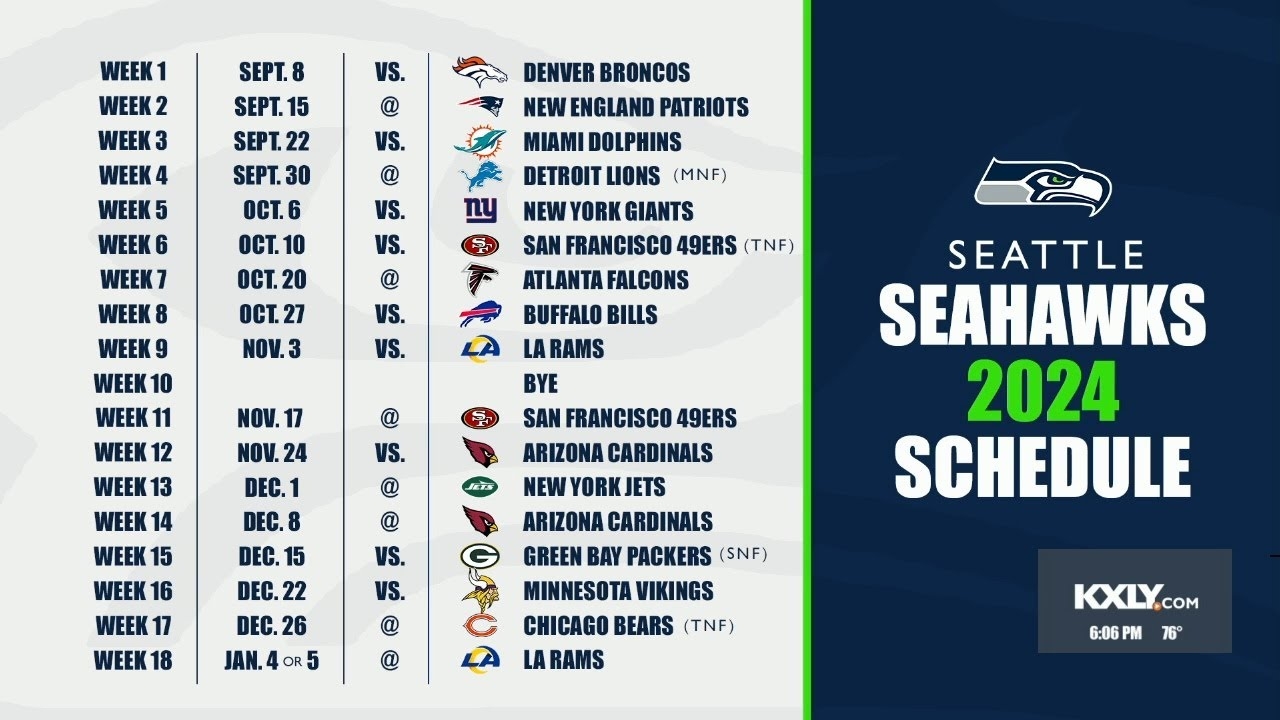 Seahawks Schedule 2024 Printable