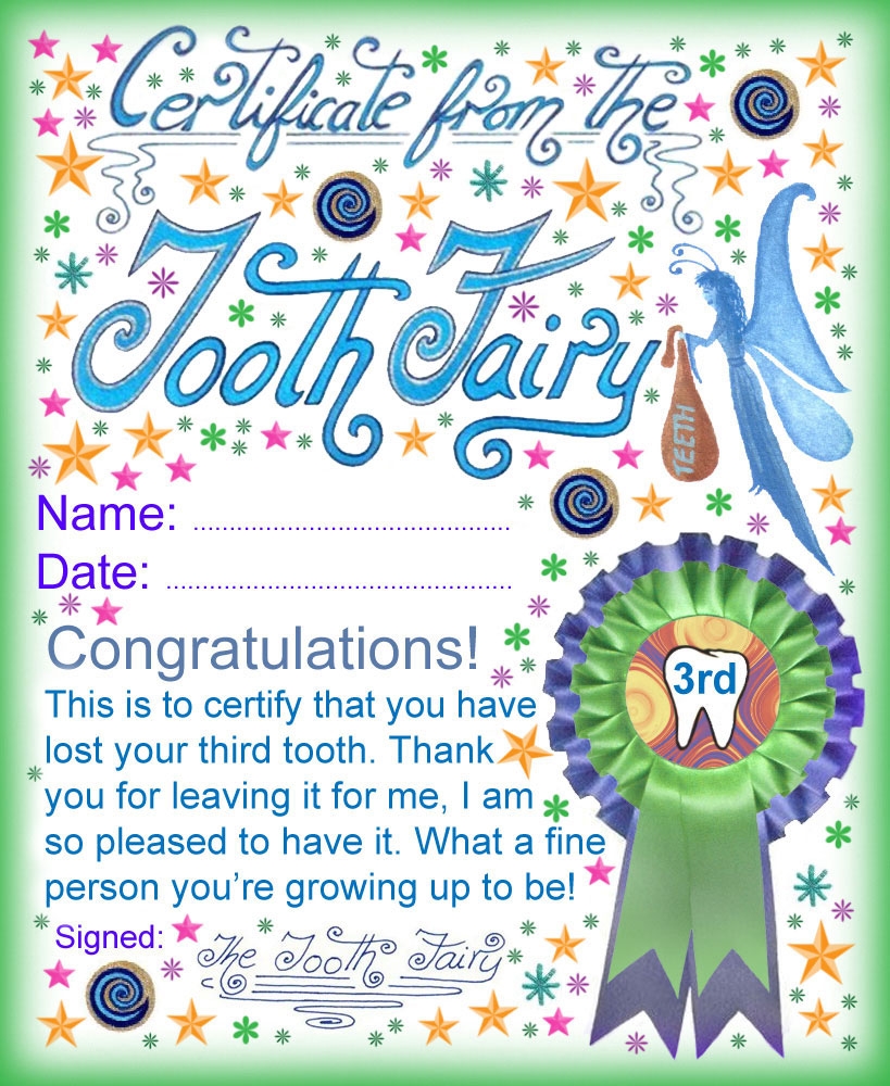 Tooth Fairy Certificate Award For Losing Your Third Tooth Rooftop Post Printables