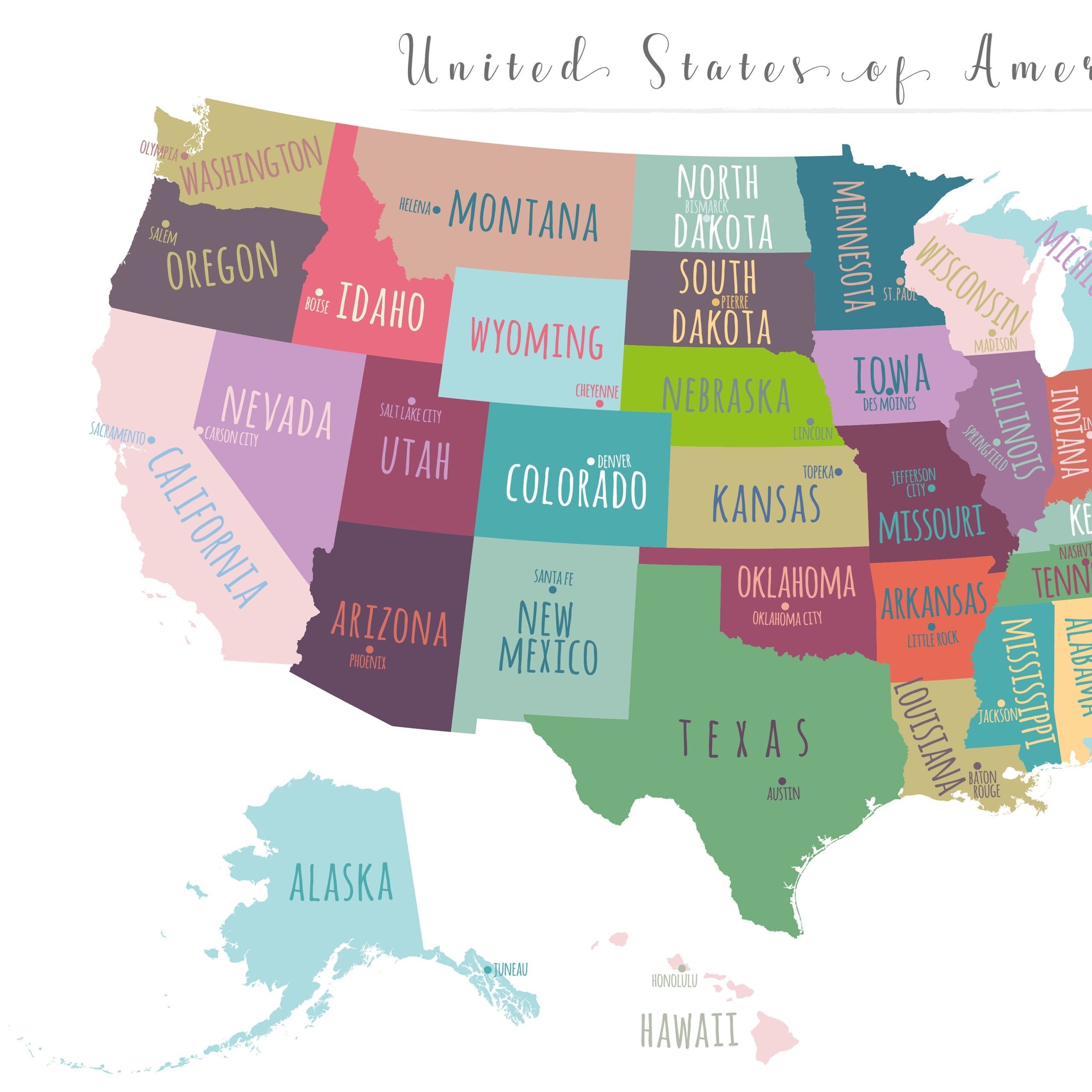free printable map of usa with capitals
