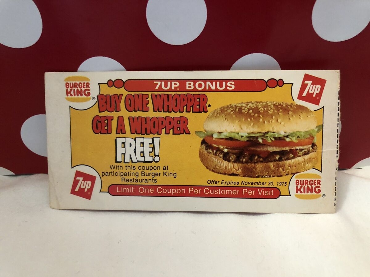 Vintage 1975 1970s Burger King Restaurant Whopper Burger 7 Up Coupon Collectible EBay