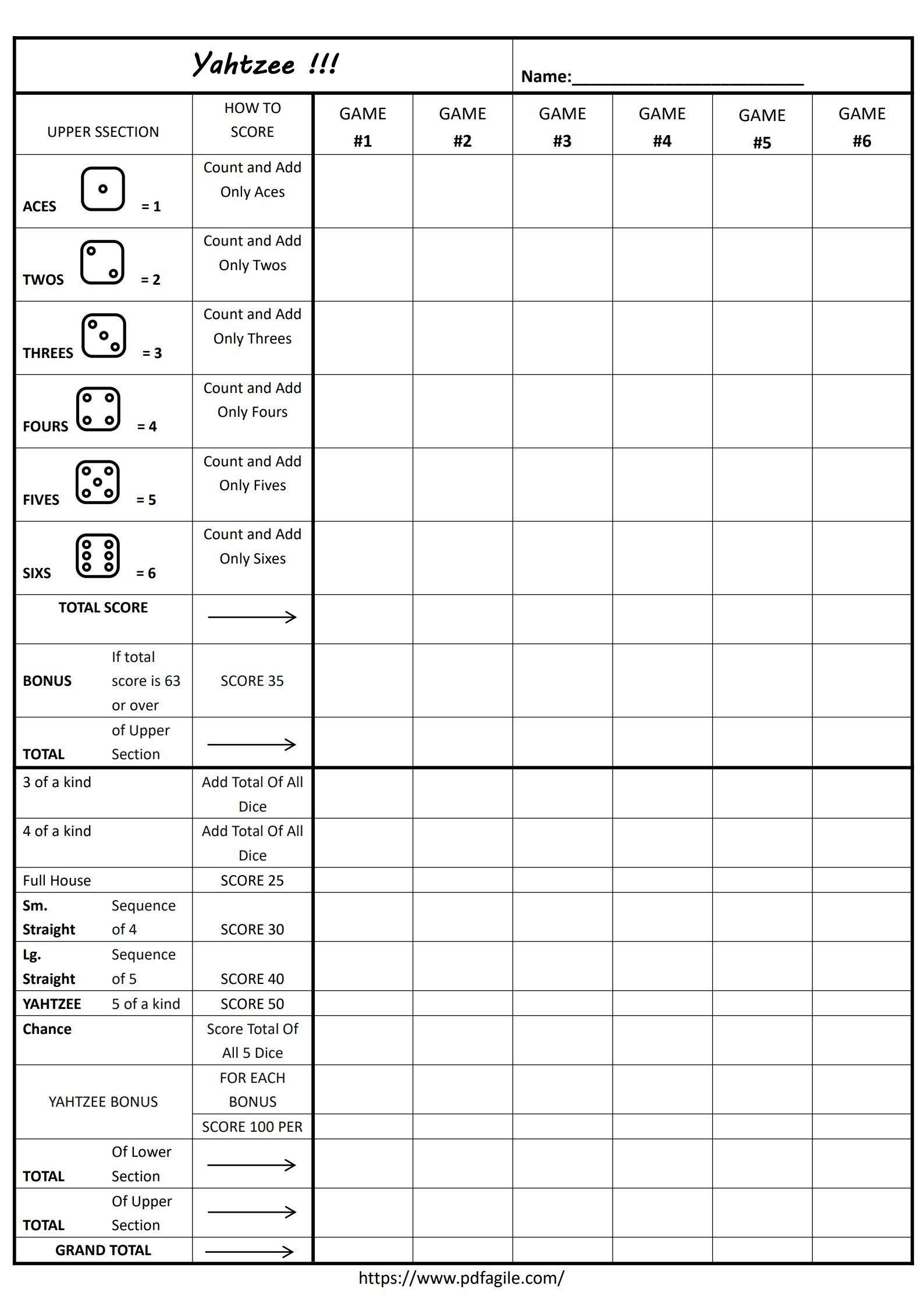 printable yahtzee score card