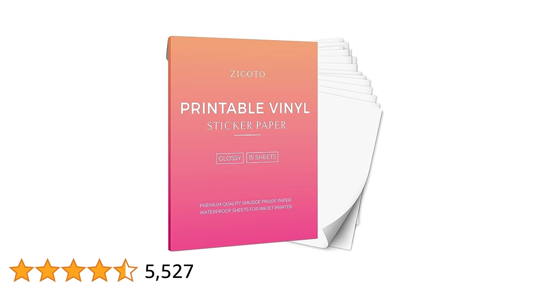 ZICOTO Premium Printable Vinyl Sticker Paper For Your Inkjet Printer 15 Glossy White Waterproof Decal Paper Sheets Dries Quickly And Holds Ink Beautifully Buy Online At Best Price In UAE Amazon ae