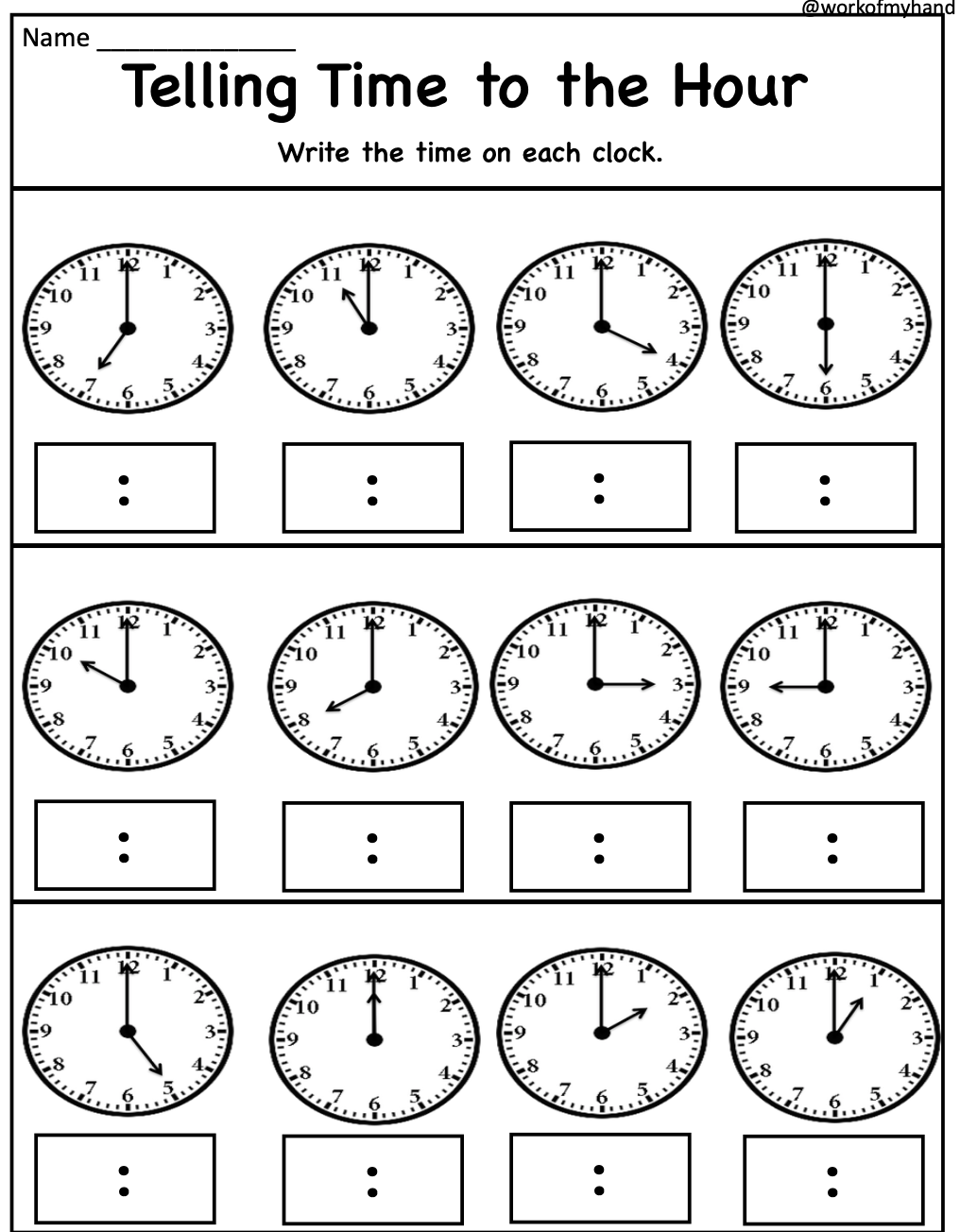 1 MD 3 Telling Time To The Hour Made By Teachers