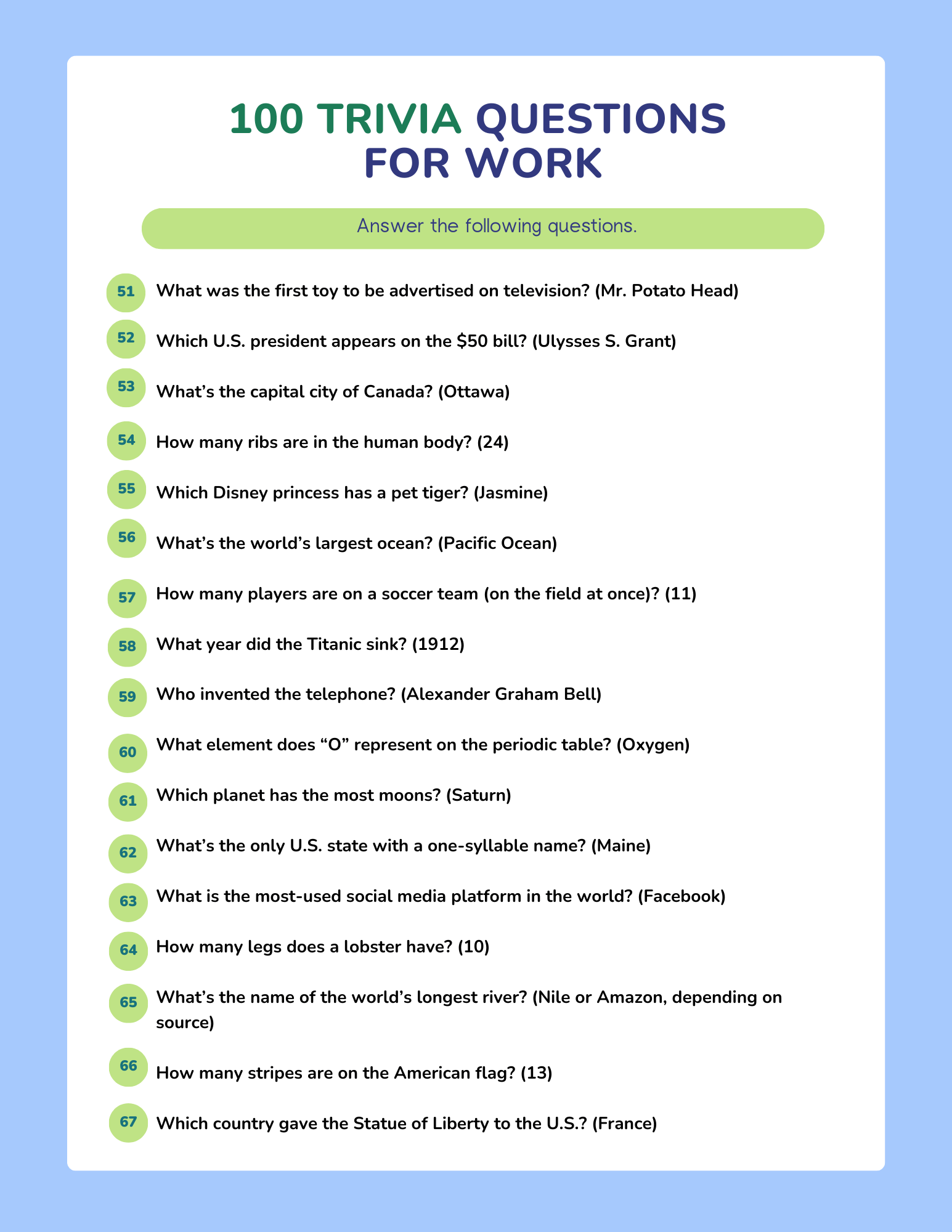 100 Trivia Questions For Work free Printables 100 Trivia Questions For Work free Printables