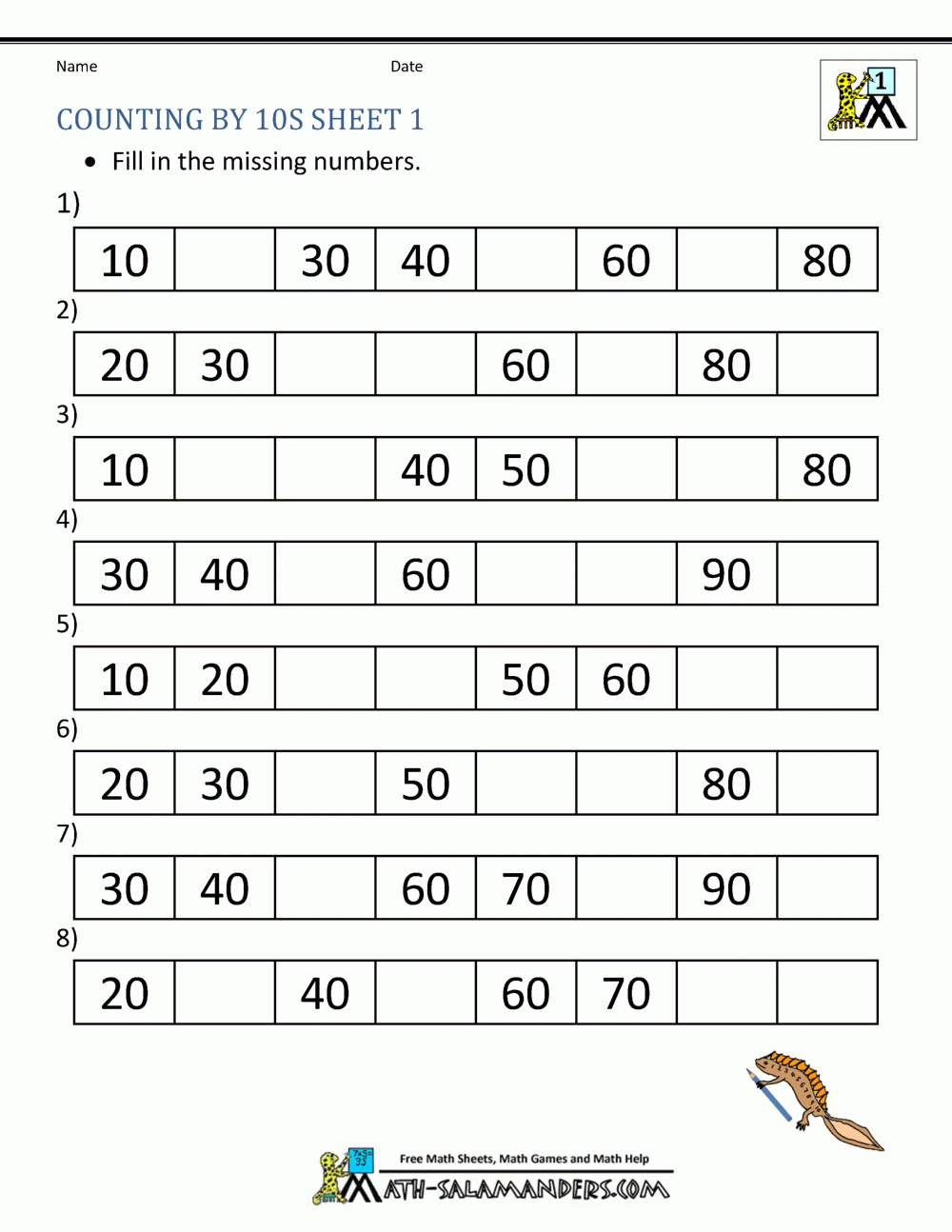 1st Grade Math Worksheets Counting By 1s And 10s