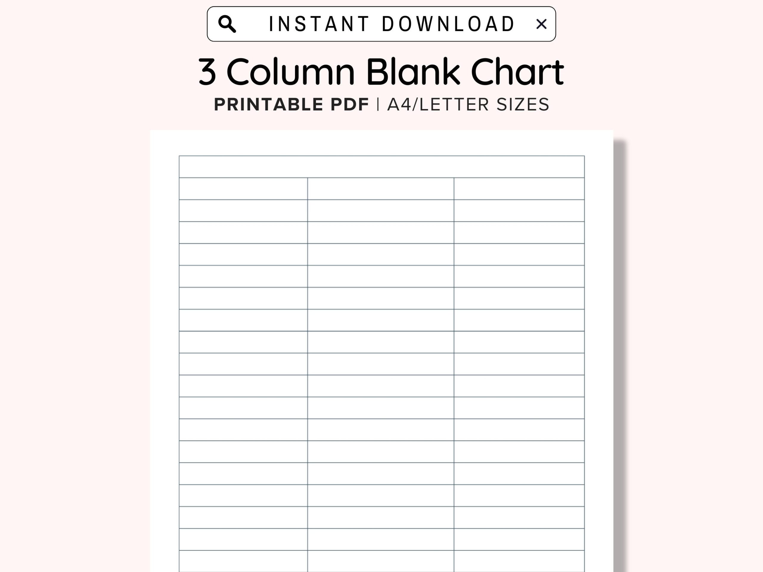 3 Blank Columns Chart Text Input Print And Write Printable Digital Download Blank Column Template Printable Columns Columns W Title PDF Etsy Denmark