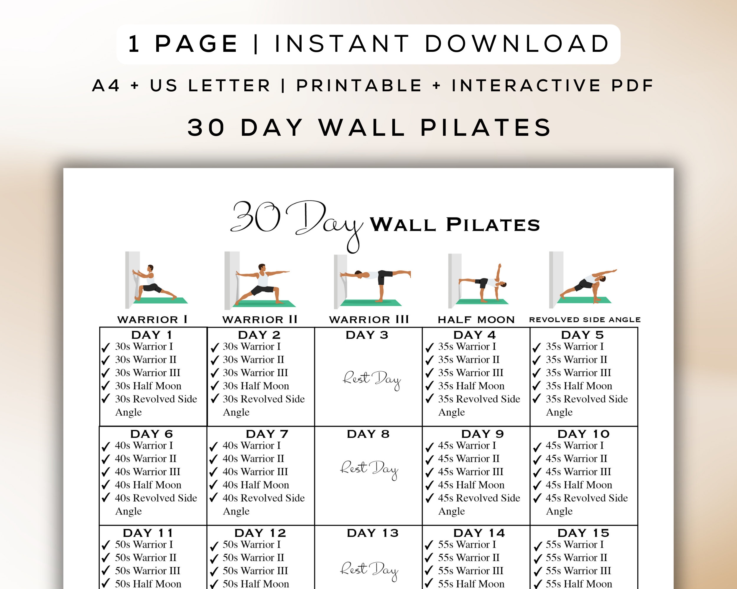 30 Day Wall Pilates Workout Printable Interactive PDF Easy To Follow Beginner Friendly Workout Digital Gym Guide A4 US Letter Etsy