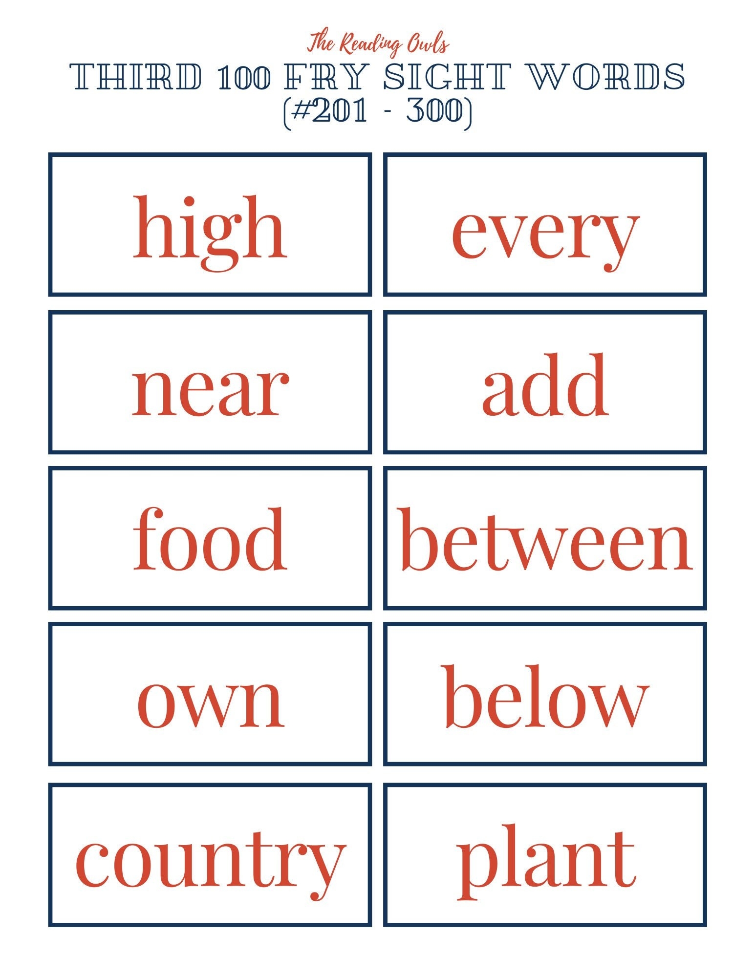 3rd 100 Fry Sight Words 201 To 300 Etsy