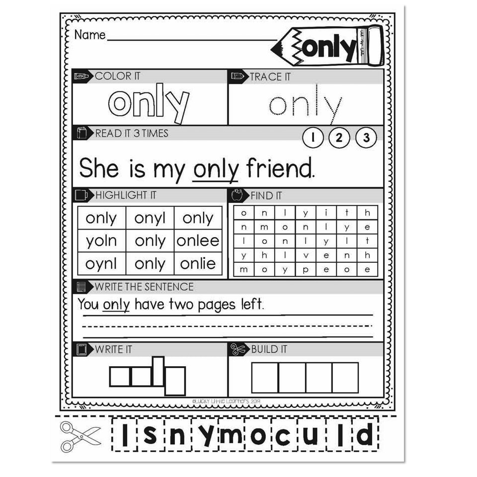 3rd Grade Sight Word Worksheets Only Lucky Little Learners