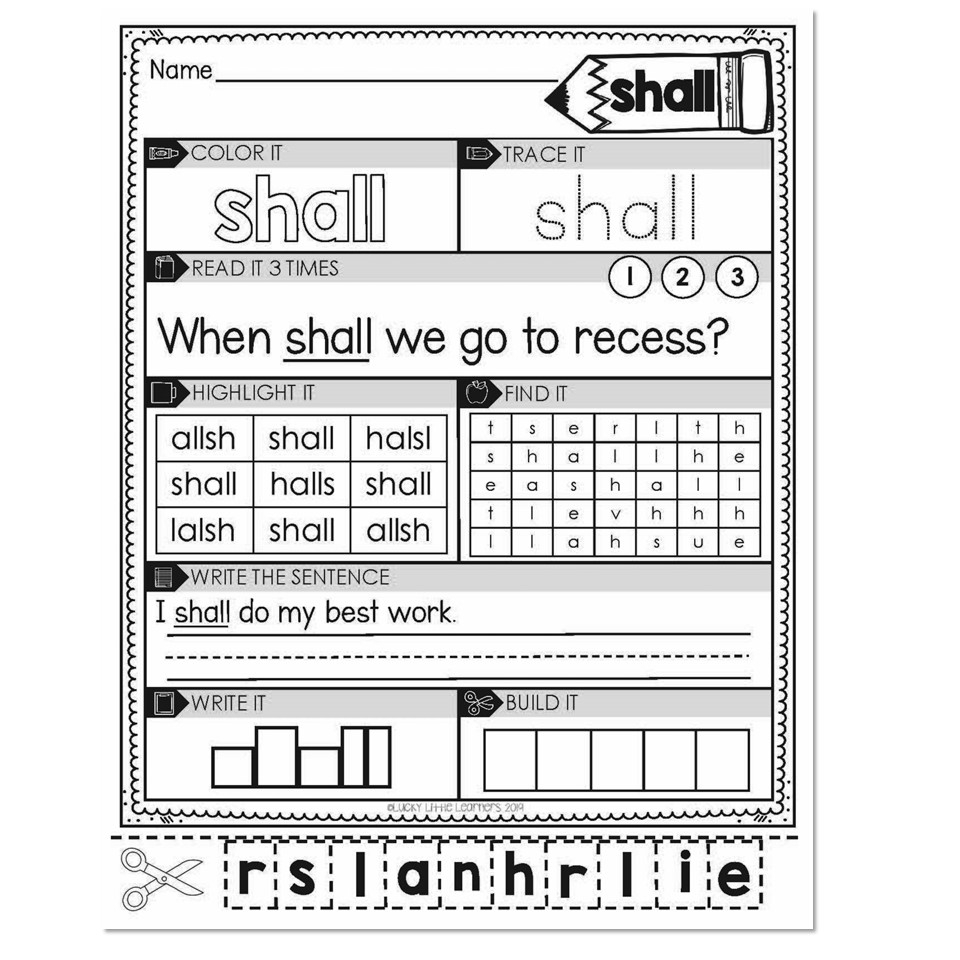 3rd Grade Sight Word Worksheets Shall Lucky Little Learners