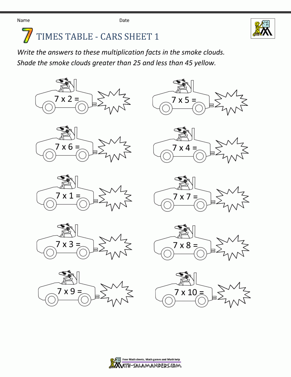 7 Times Table Worksheet Page