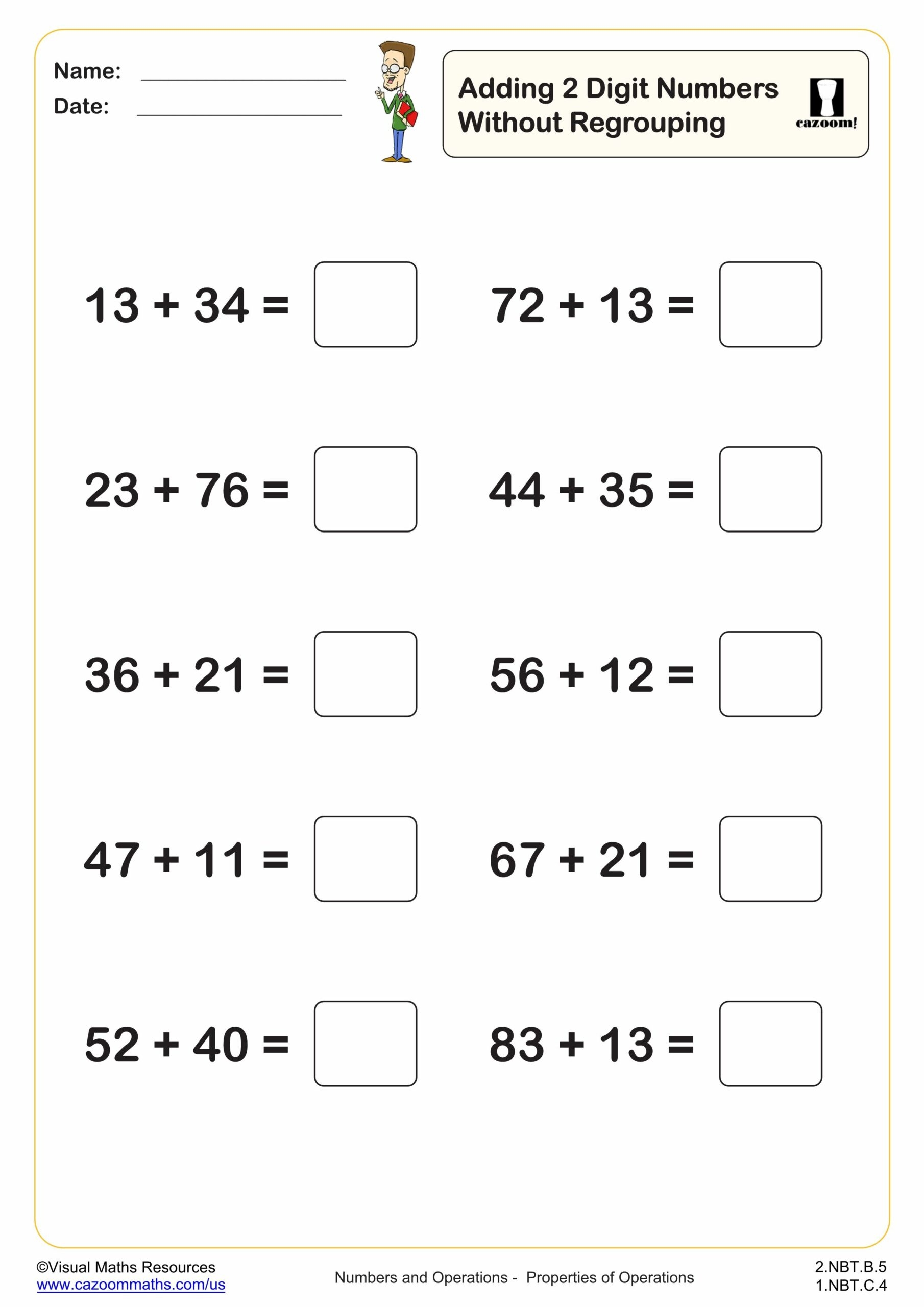 addition no regrouping worksheets