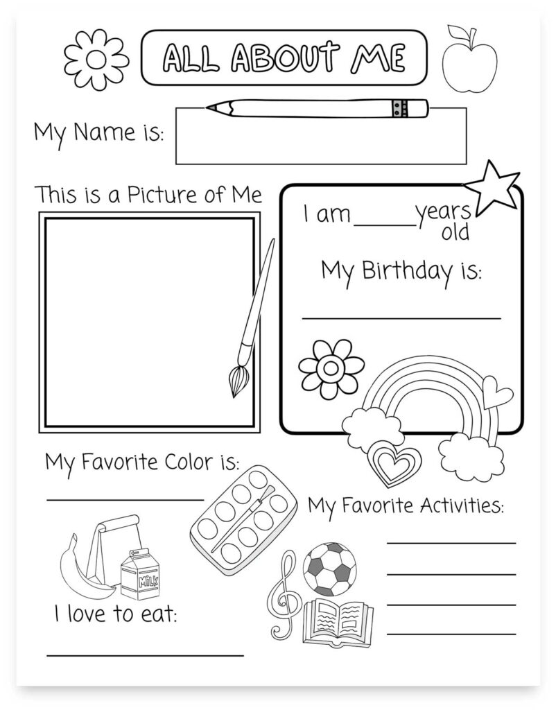 All About Me Kindergarten Worksheet Free Printable