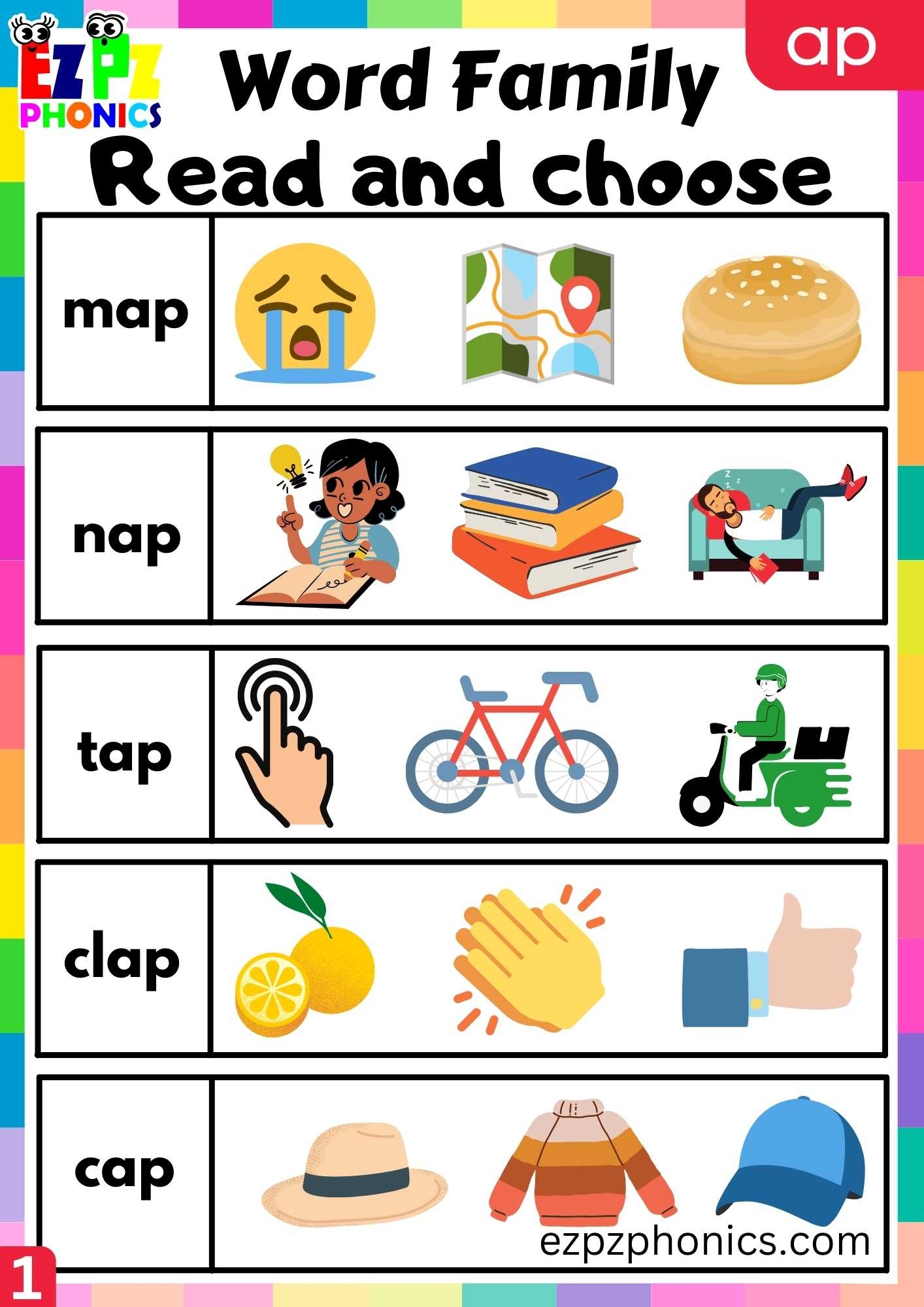 AP Words Read And Choose Phonics Word Families Worksheet Ezpzphonics