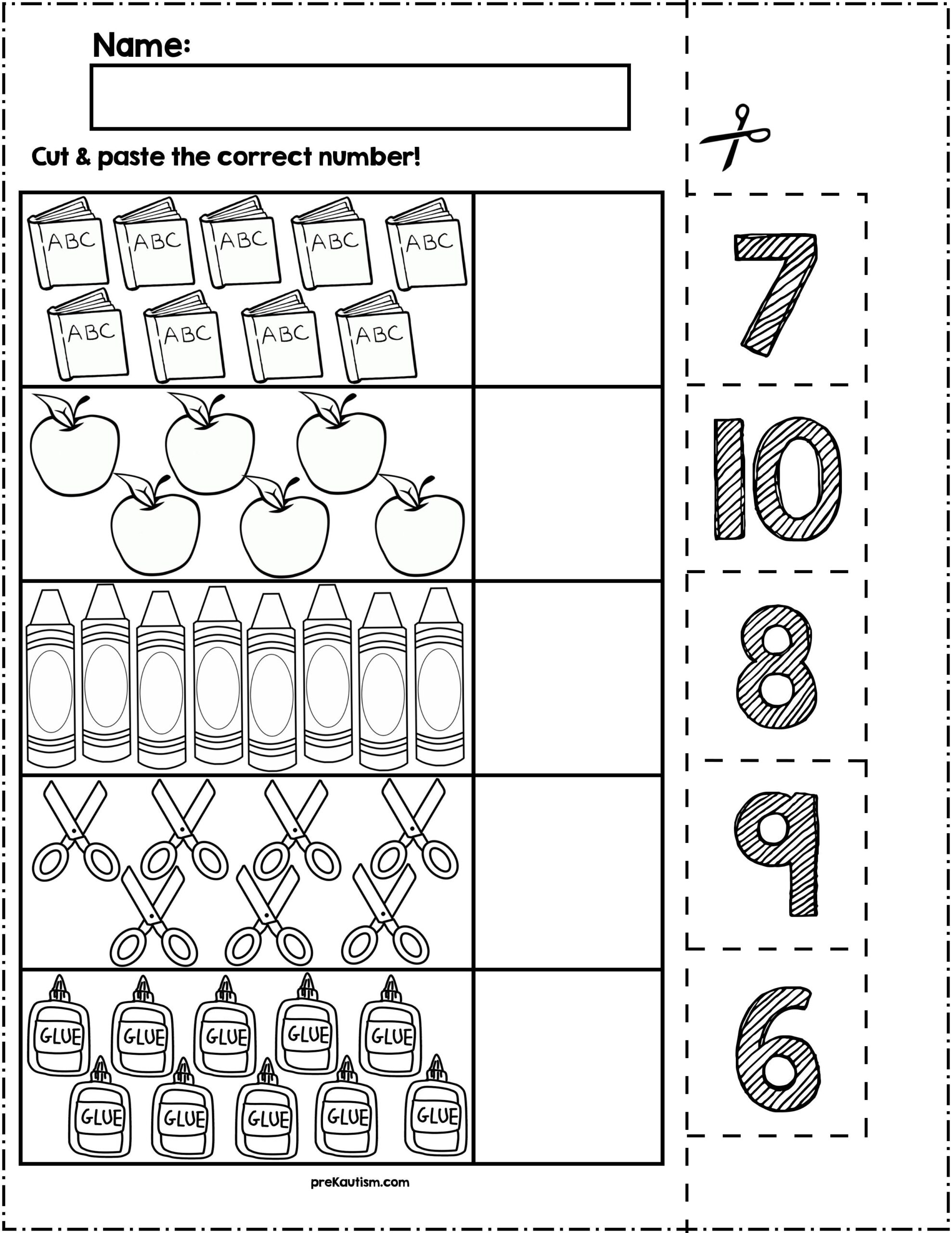 Back To School Cut Match Worksheets Numbers 6 10 By PreKautism Back To School Cut Match Worksheets Numbers 6 10 By PreKautism